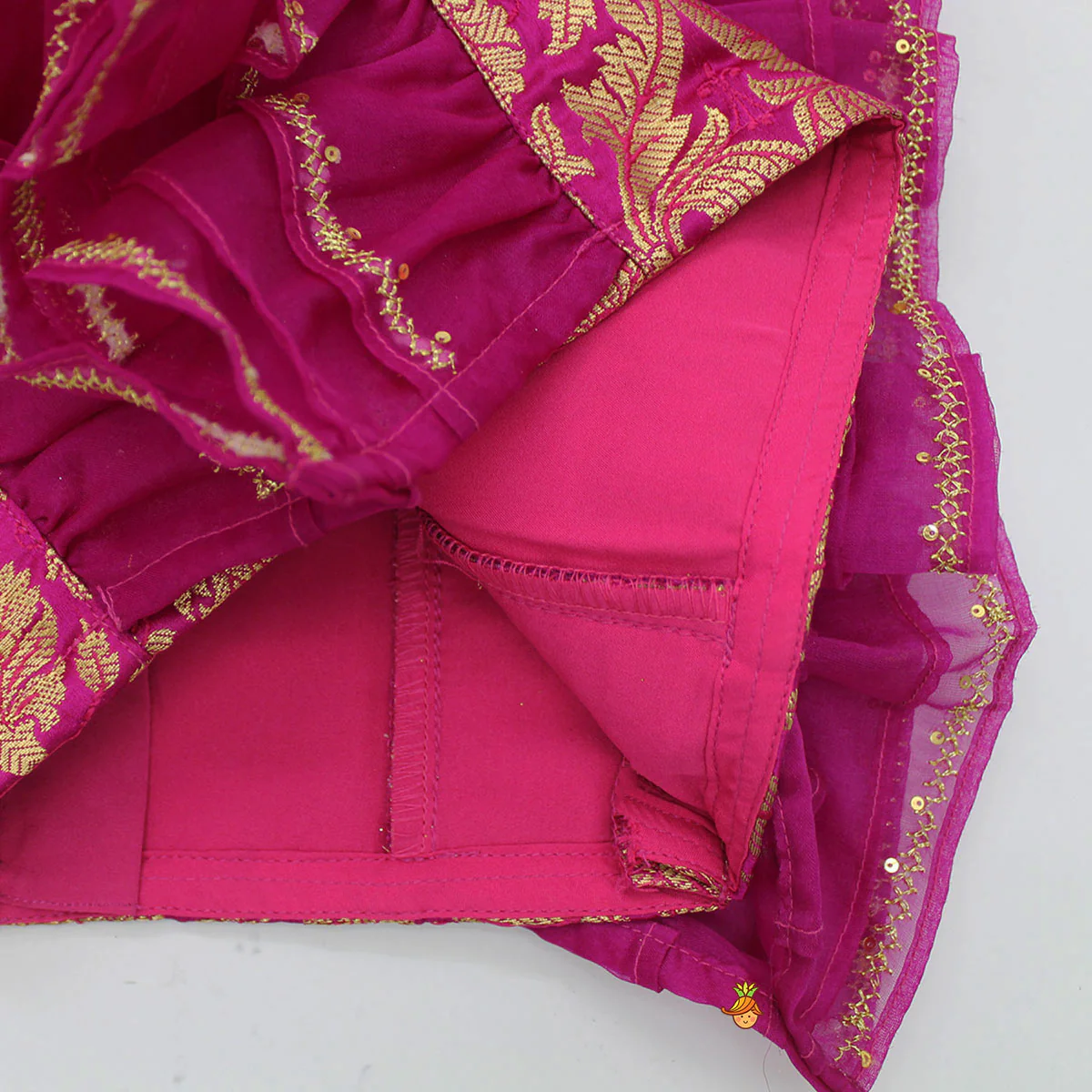 Pink Frilly Brocade Top And Sparkling Lehenga - Image 5