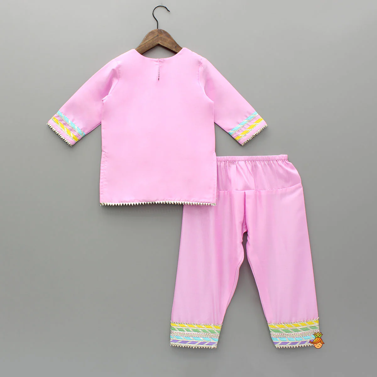 Pink Gota Lace Work Kurti And Salwar With Matching Dupatta - Image 2