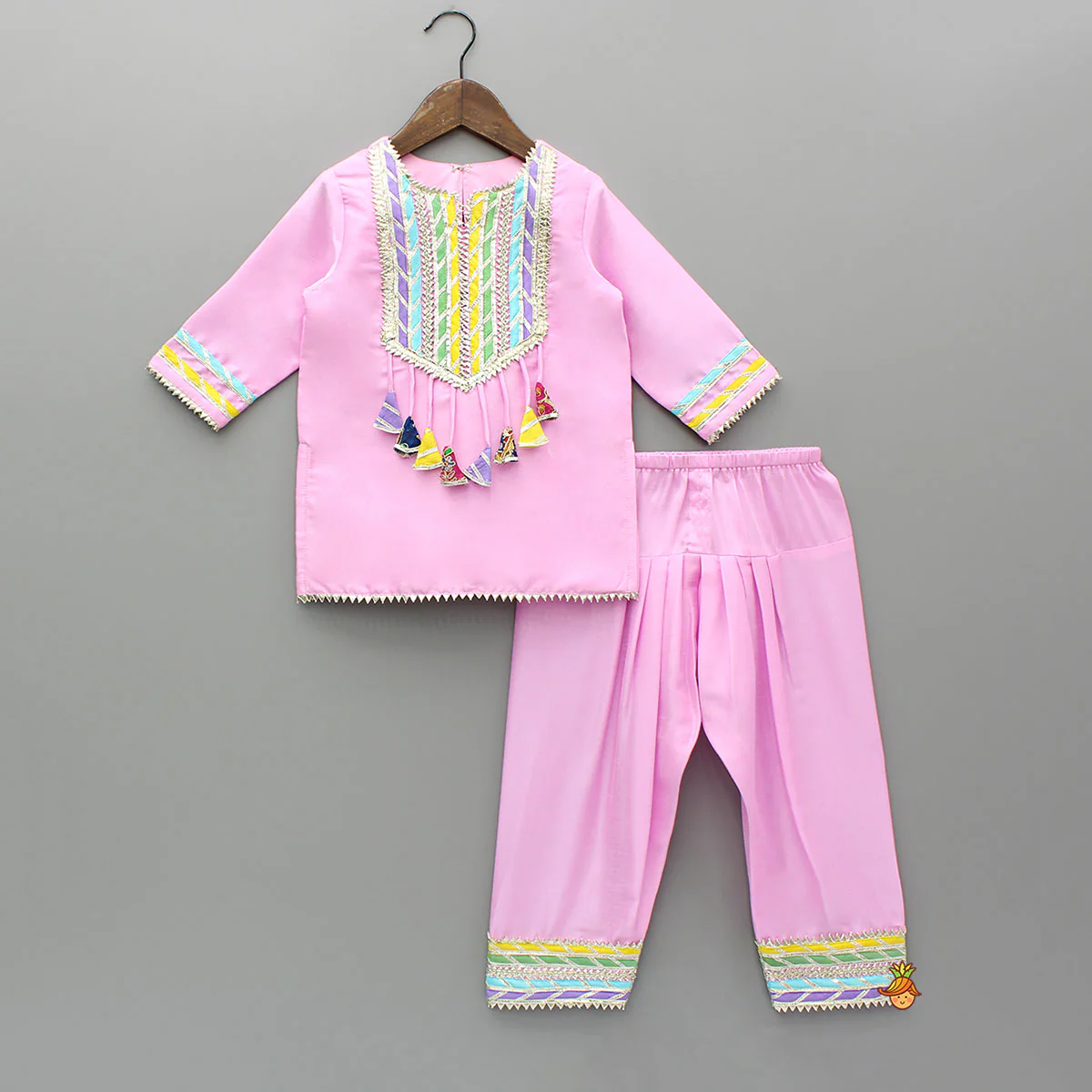 Pink Gota Lace Work Kurti And Salwar With Matching Dupatta - Image 3