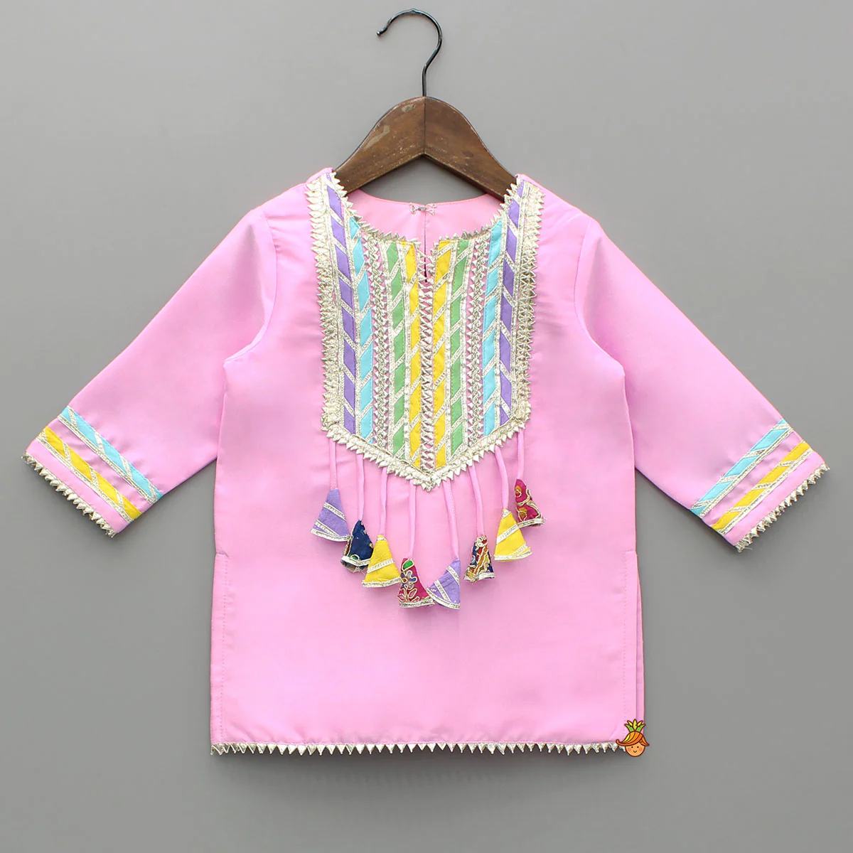 Pink Gota Lace Work Kurti And Salwar With Matching Dupatta - Image 4