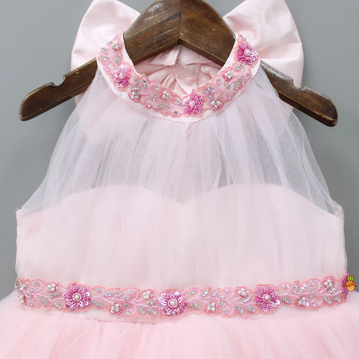 Pink Halter Neck Embroidered Gown - Image 3