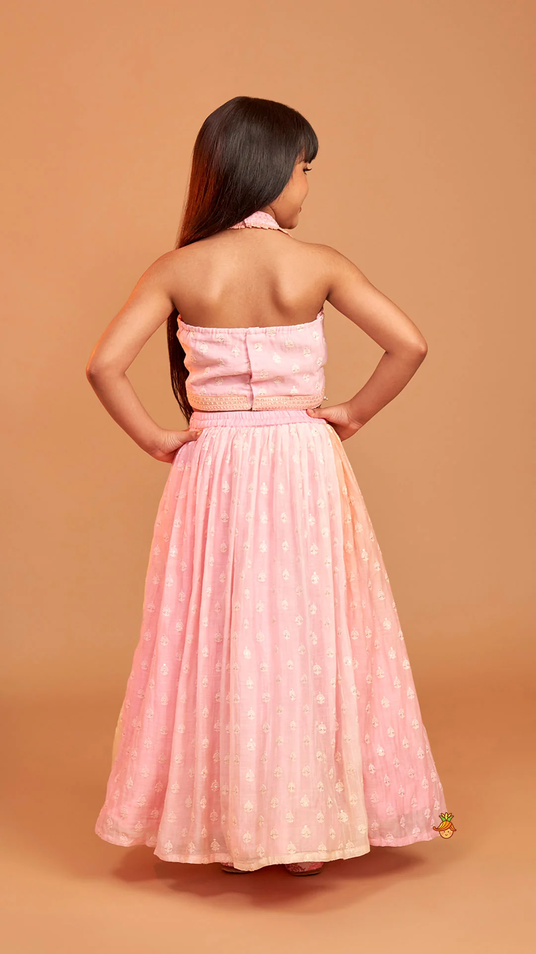 Pink Halter Neck Top With Ombre Lehenga - Image 10