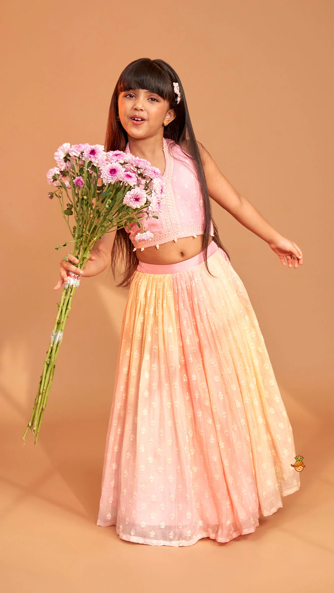 Pink Halter Neck Top With Ombre Lehenga - Image 4