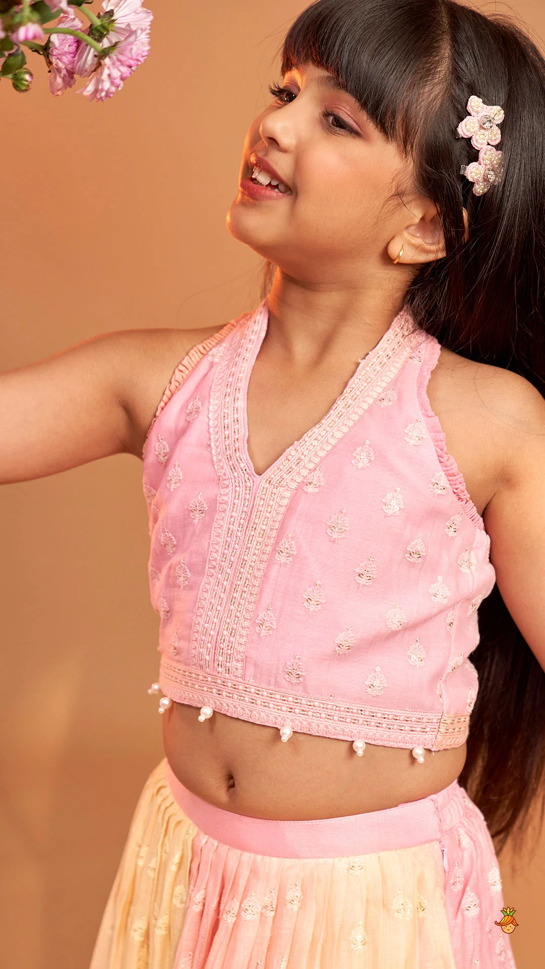 Pink Halter Neck Top With Ombre Lehenga - Image 7
