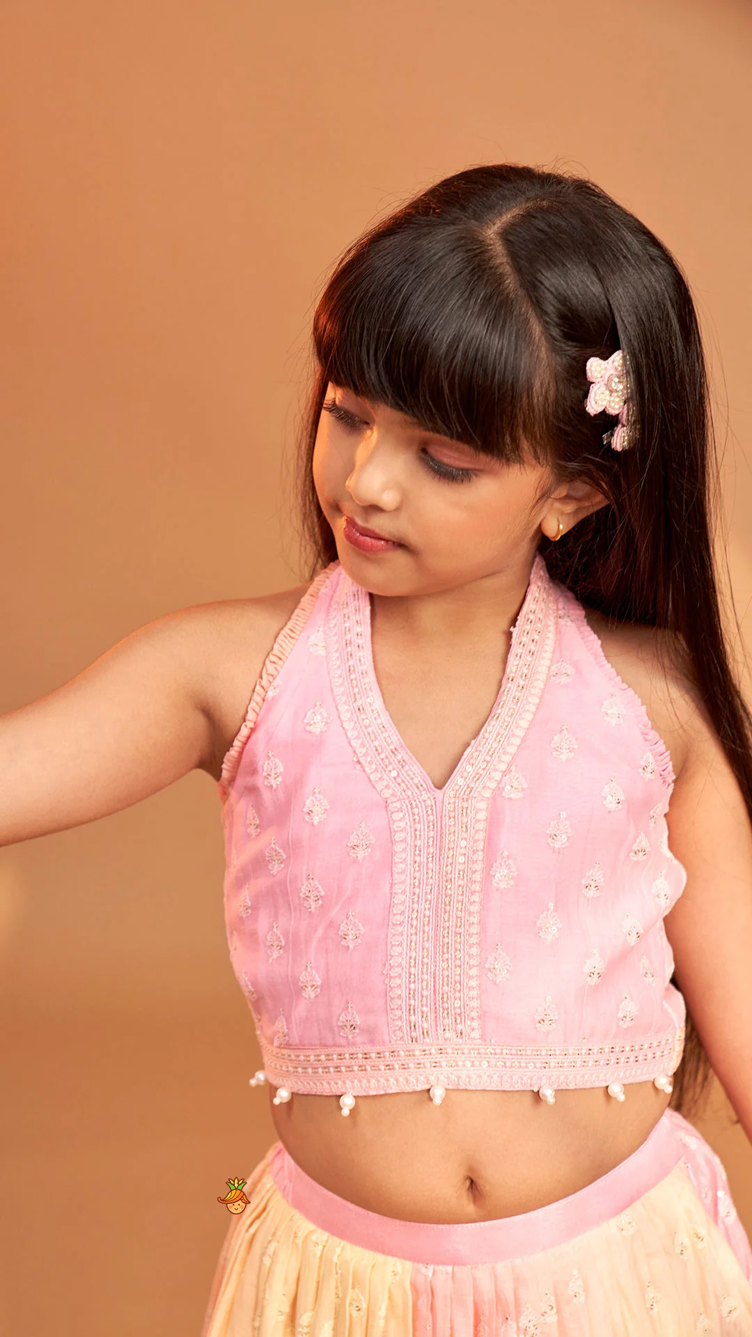 Pink Halter Neck Top With Ombre Lehenga - Image 8