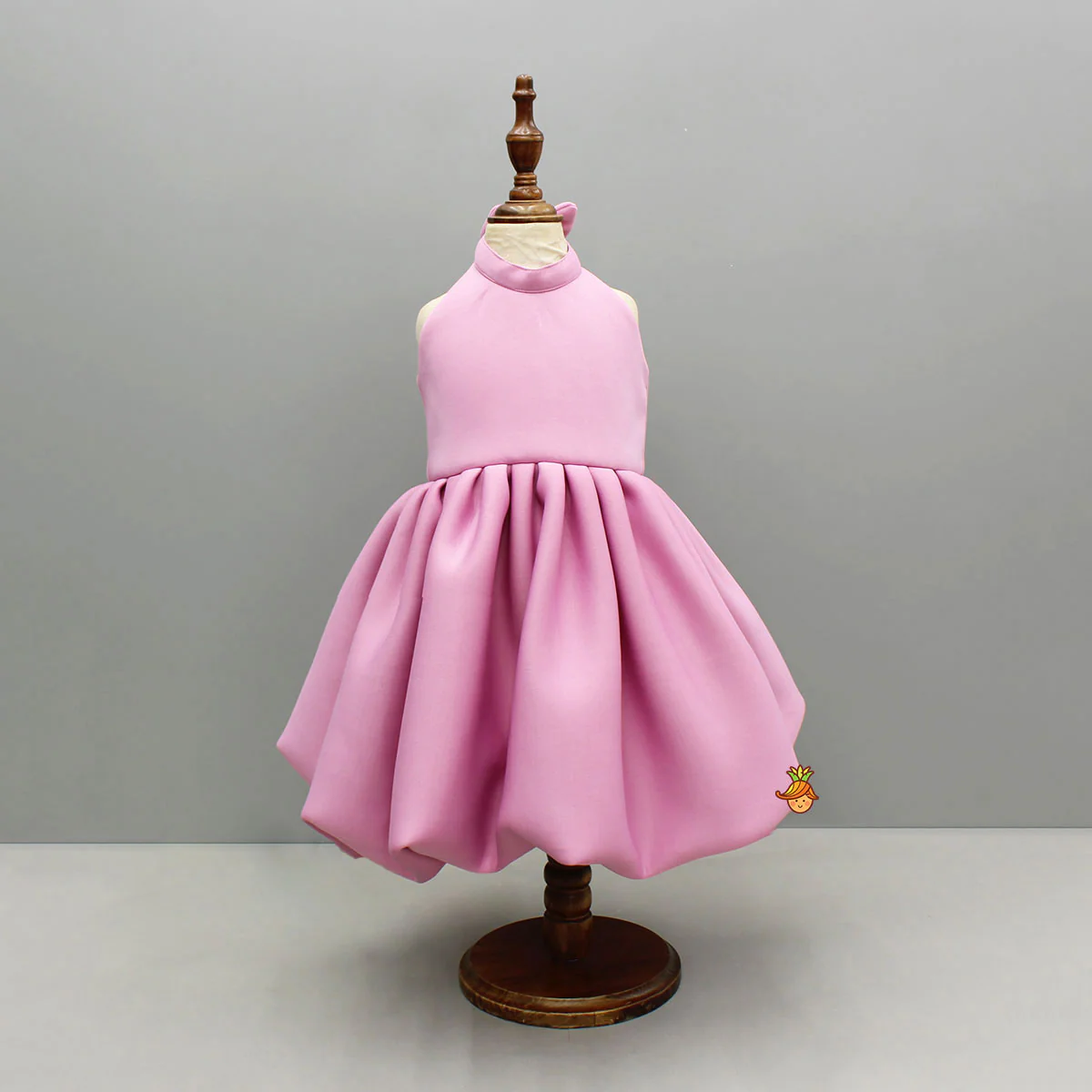 Pink Halterneck Balloon Dress With Bow Detailing