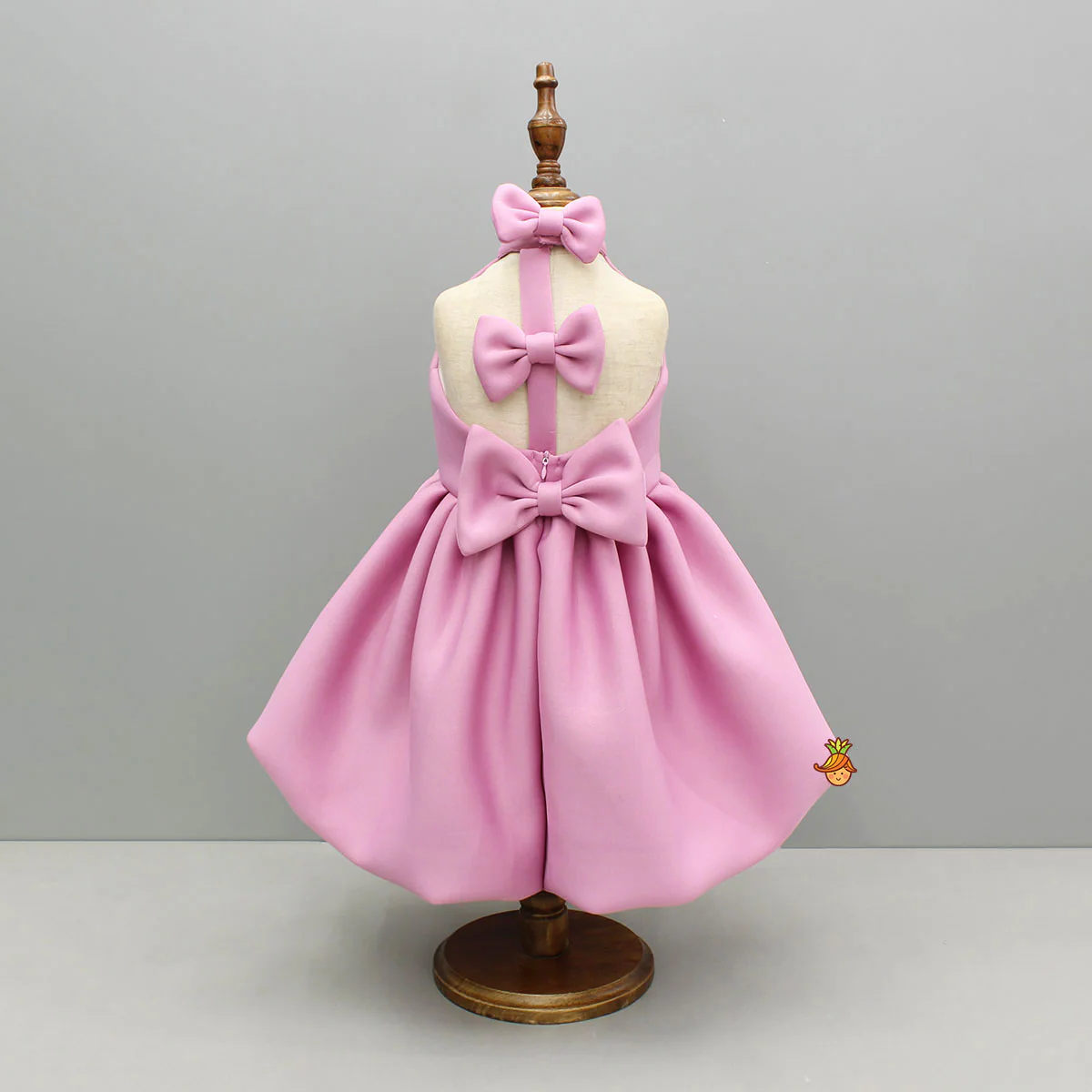 Pink Halterneck Balloon Dress With Bow Detailing - Image 2