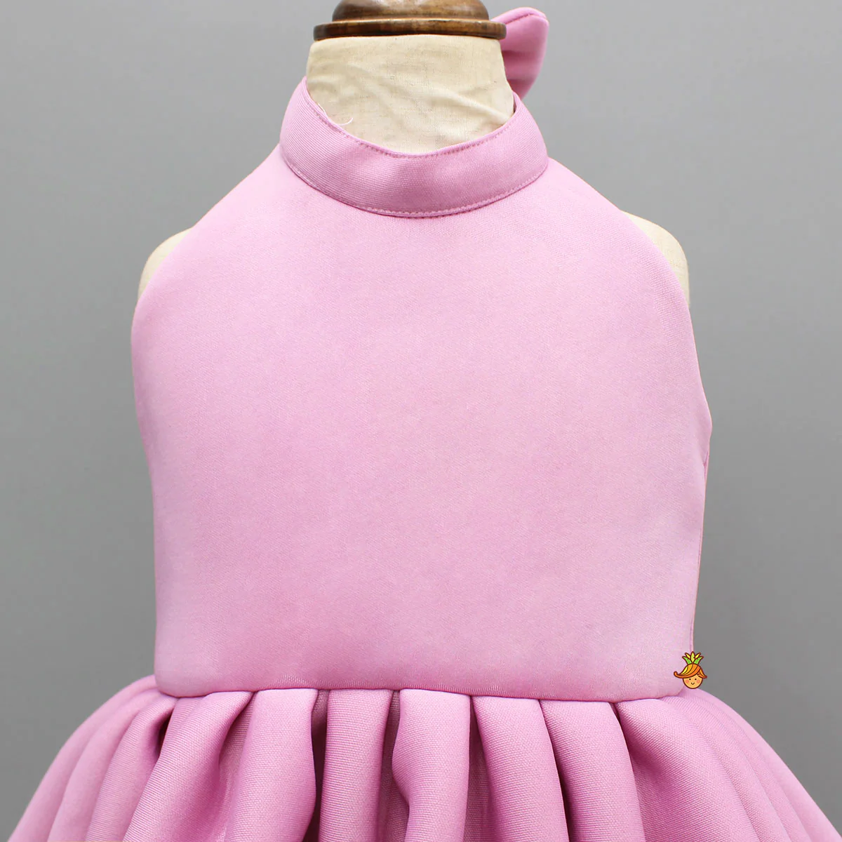Pink Halterneck Balloon Dress With Bow Detailing - Image 3