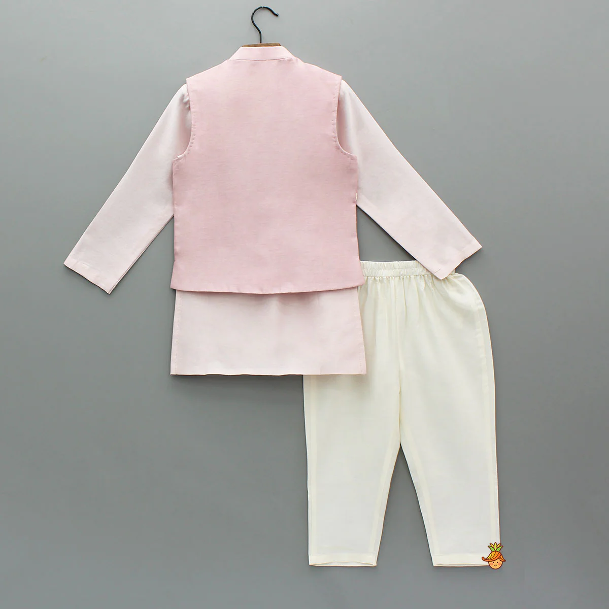 Pink Kurta With Hand Embroidered Jacket And Pyjama - Image 2