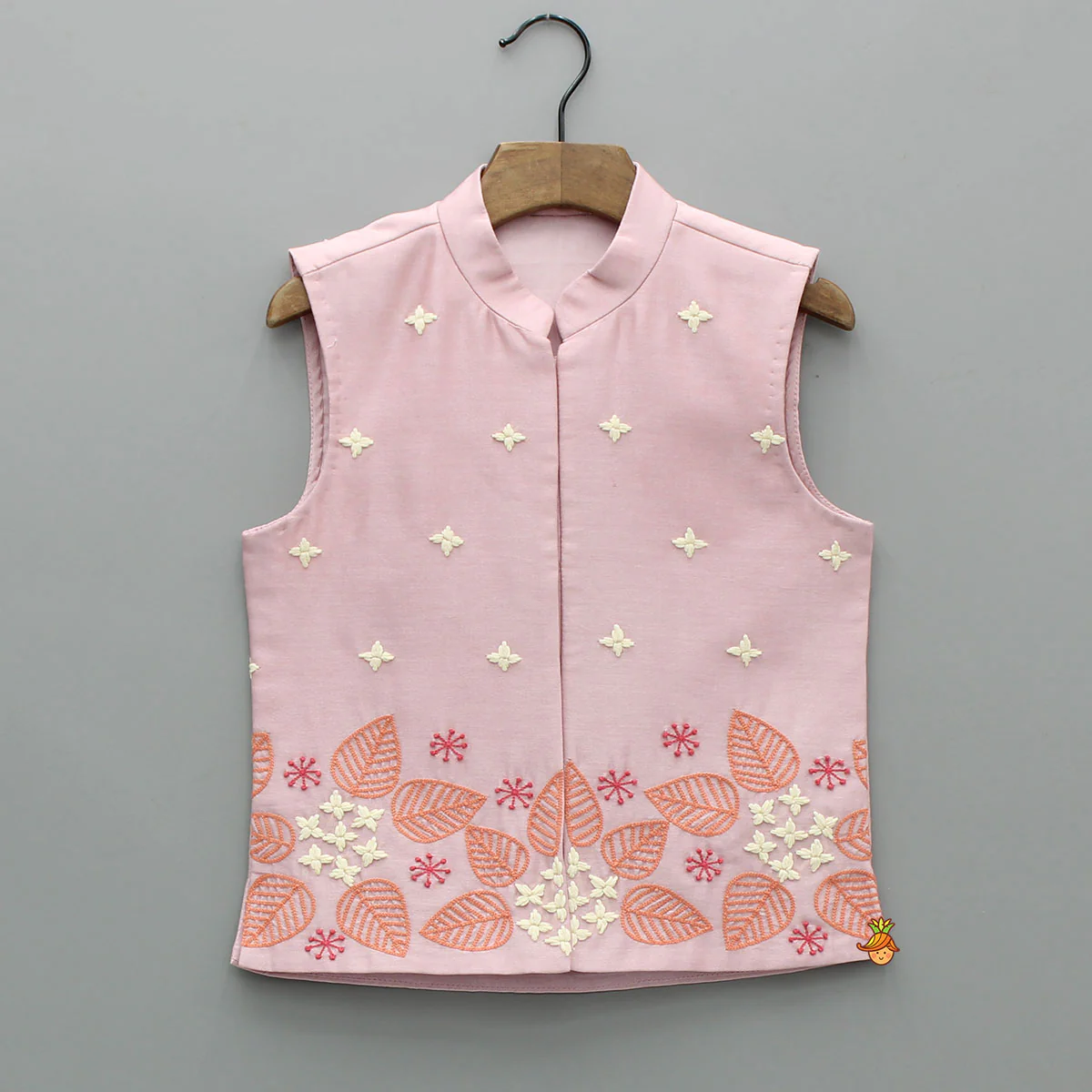 Pink Kurta With Hand Embroidered Jacket And Pyjama - Image 6