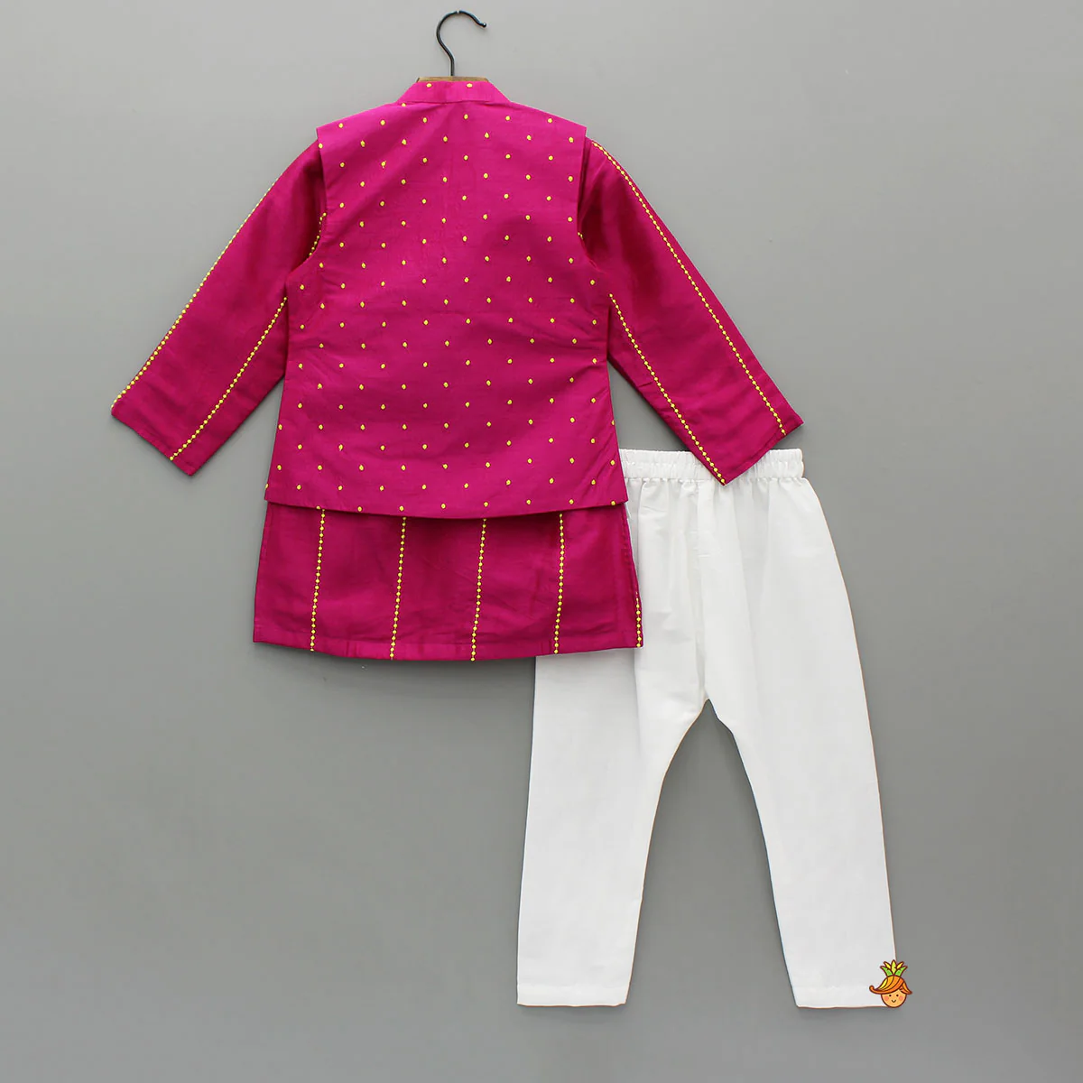 Pink Kurta With Polka Dots Embroidered Jacket And Pyjama - Image 2