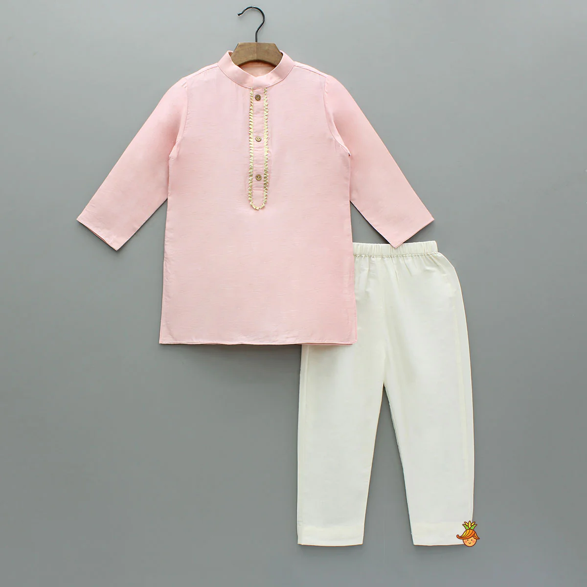 Pink Kurta With Zari Detailed Multi Tone Jacket And Pyjama - Image 3
