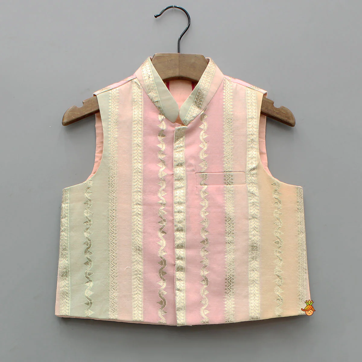 Pink Kurta With Zari Detailed Multi Tone Jacket And Pyjama - Image 6