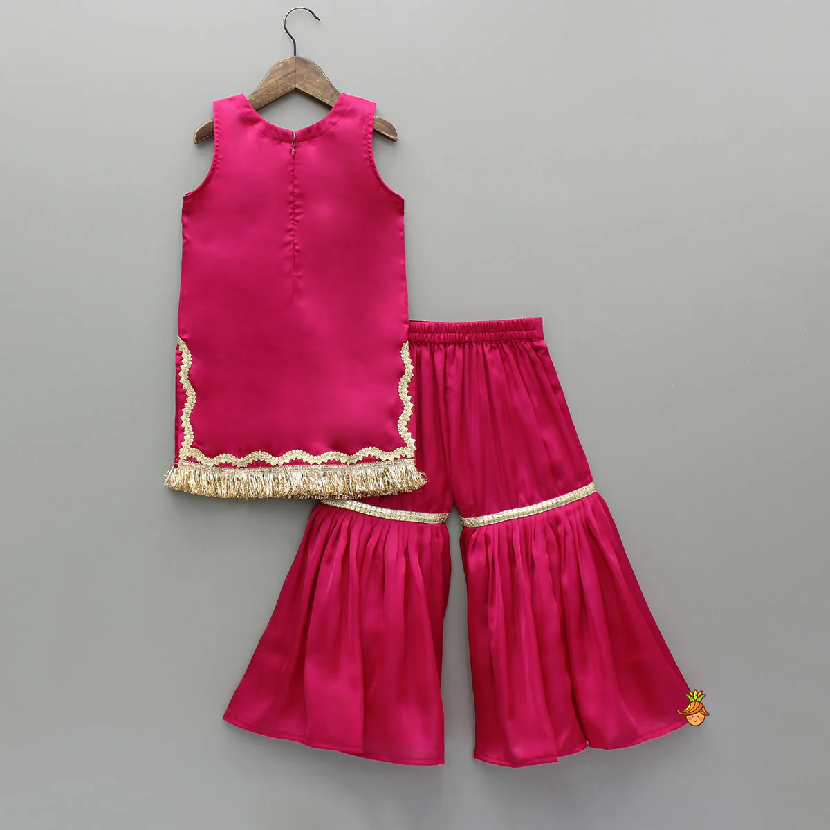Pink Lace Work Kurti And Sharara With Matching Net Dupatta - Image 2