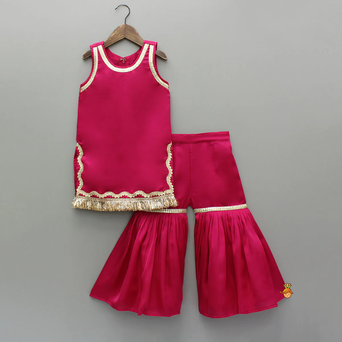 Pink Lace Work Kurti And Sharara With Matching Net Dupatta - Image 3