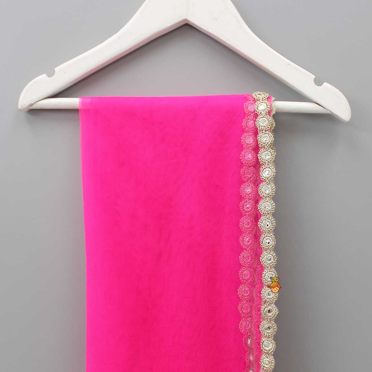 Pink Net Lace Work Dupatta - Image 2