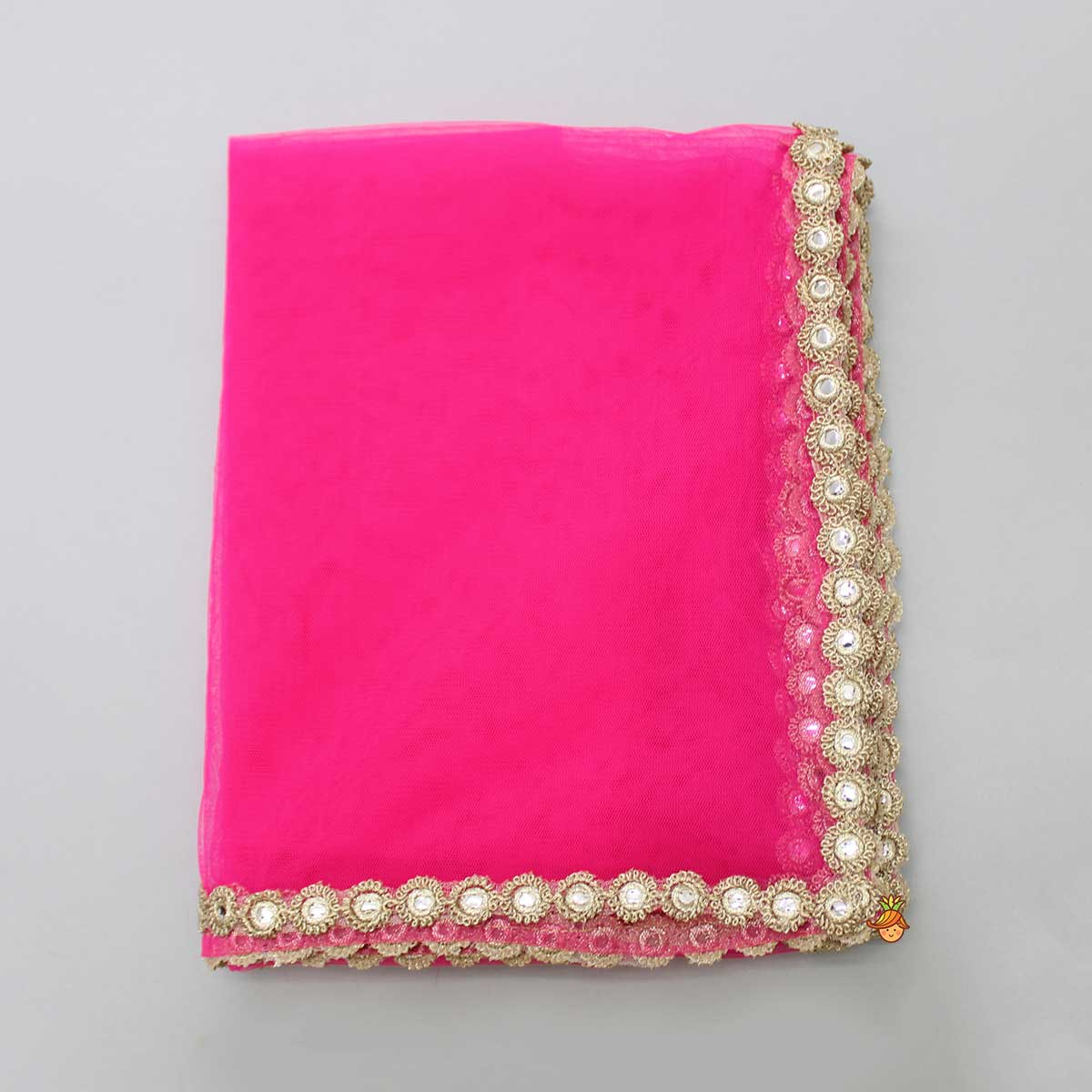 Pink Net Lace Work Dupatta - Image 3