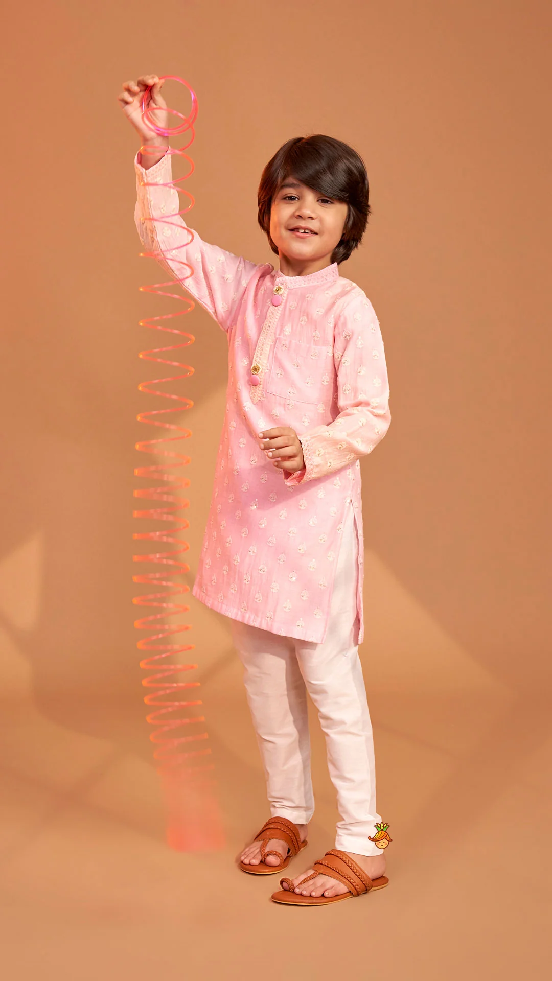 Pink Ombre Kurta With Off White Pyjama - Image 3