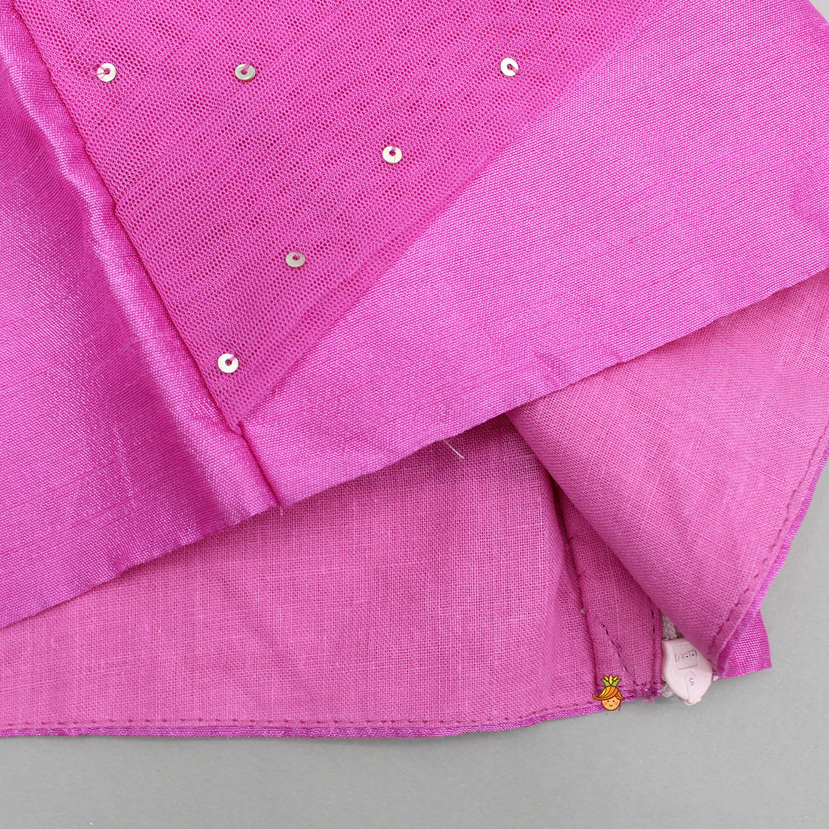 Pink One Shoulder Drape Style Top With Multicolour Sequins Embellished Lehenga - Image 7