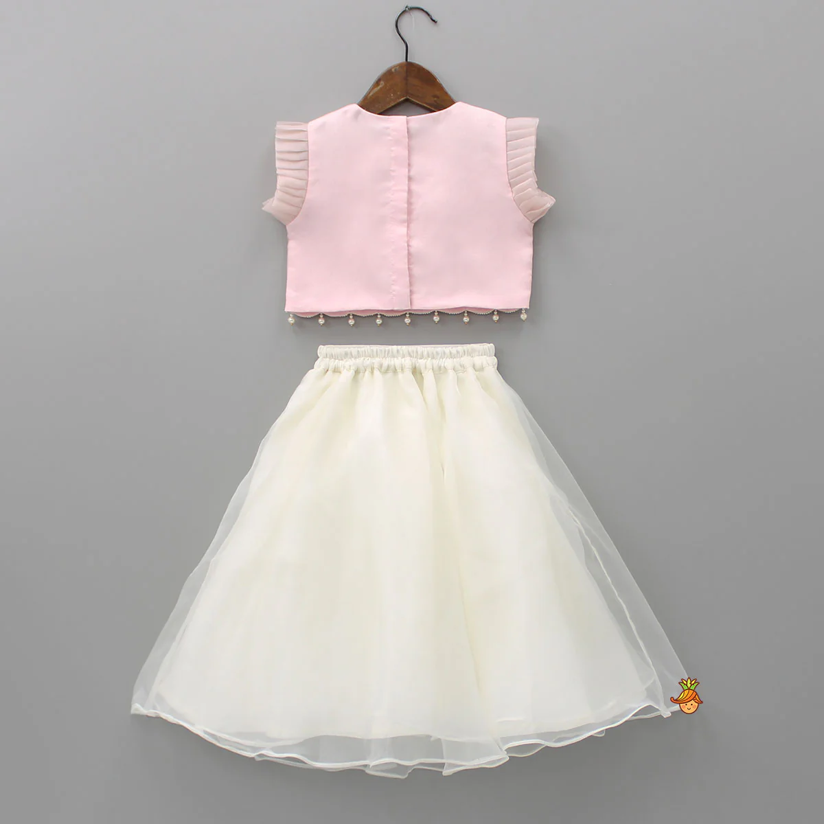 Pink Pleated Top And Beige Lehenga - Image 2