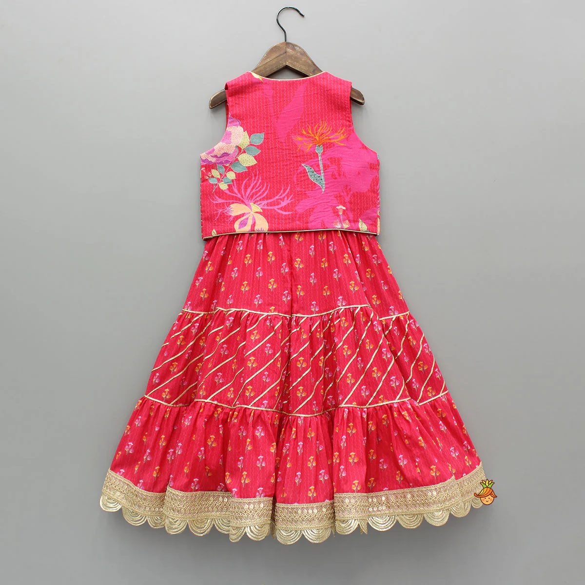 Pink Printed And Embellished Strappy Kurti With Embroidered Jacket - Image 2