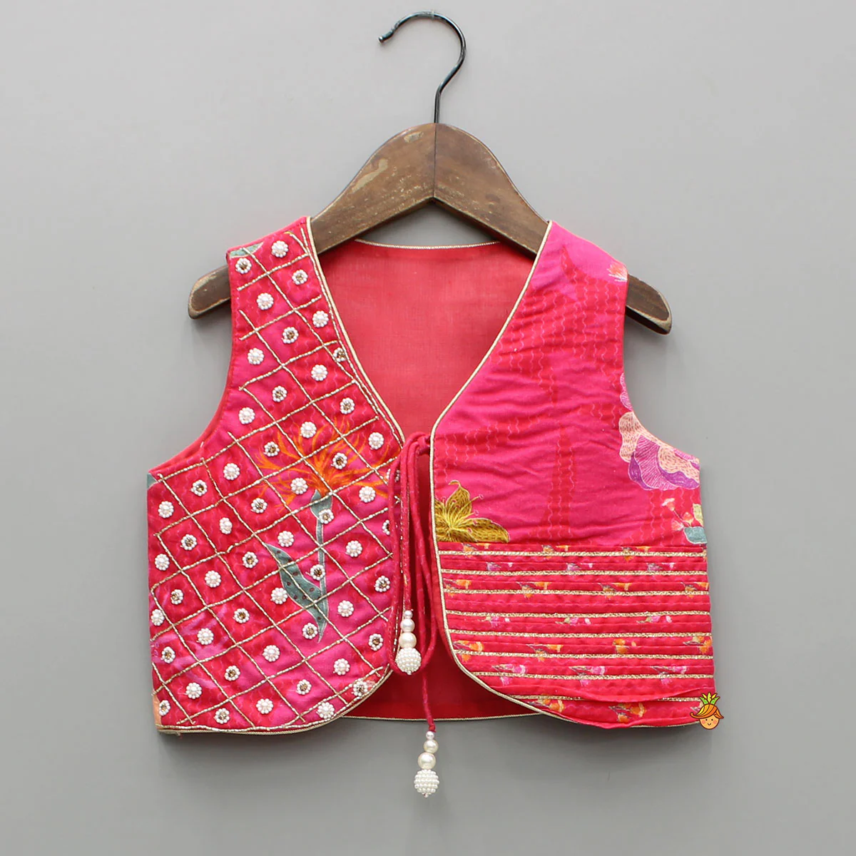 Pink Printed And Embellished Strappy Kurti With Embroidered Jacket - Image 4