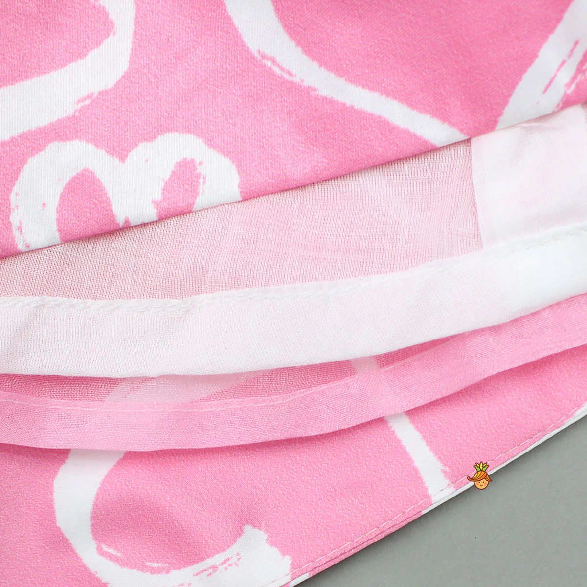 Pink Printed Smocked Top And High Low Skirt With Hairband - Image 7