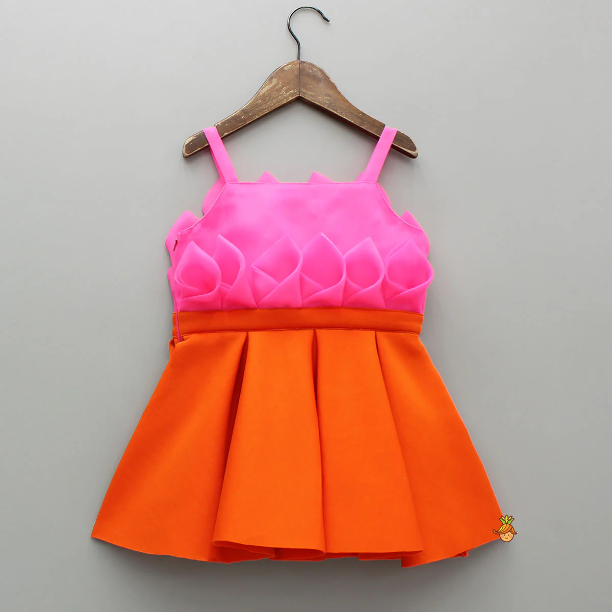 Pink Rose Petal Dual Tone Pleated Dress With Embellished Bow - Image 2