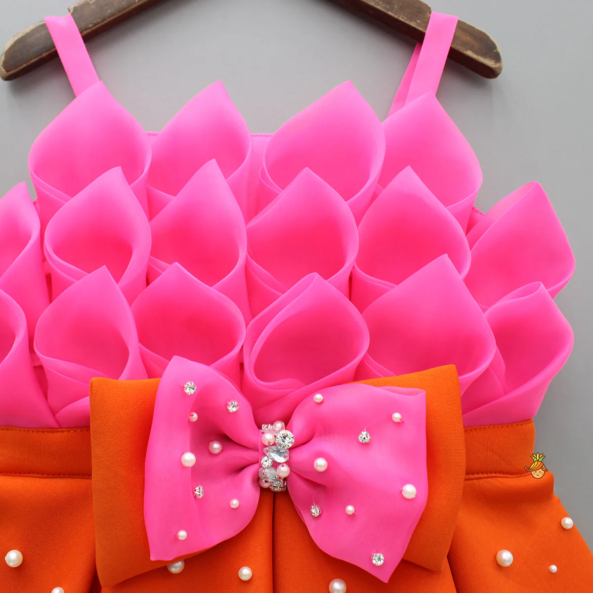 Pink Rose Petal Dual Tone Pleated Dress With Embellished Bow - Image 3