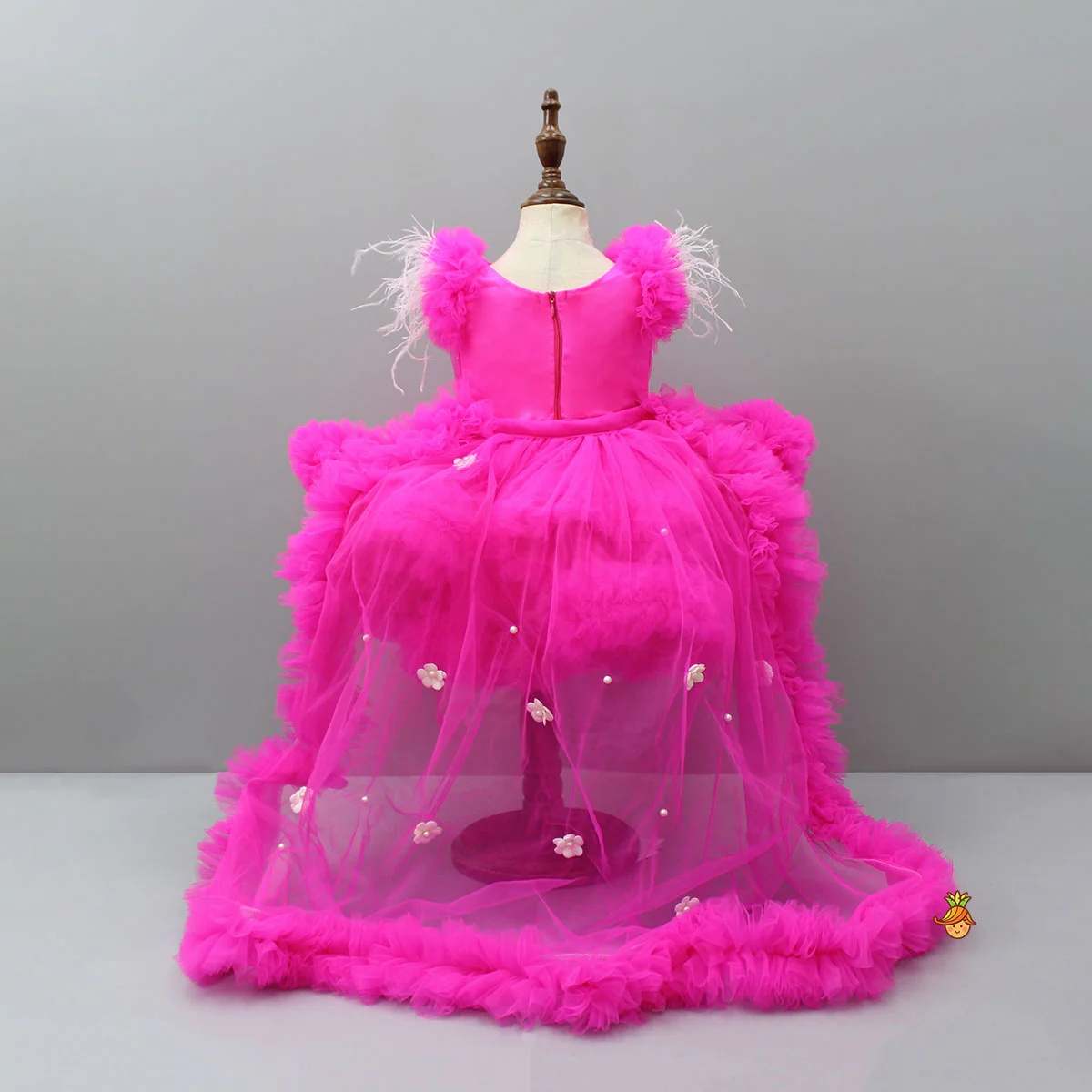 Pink Ruffle Trail Dress With Detachable Bow And Swirled Bowie Head Band - Image 2