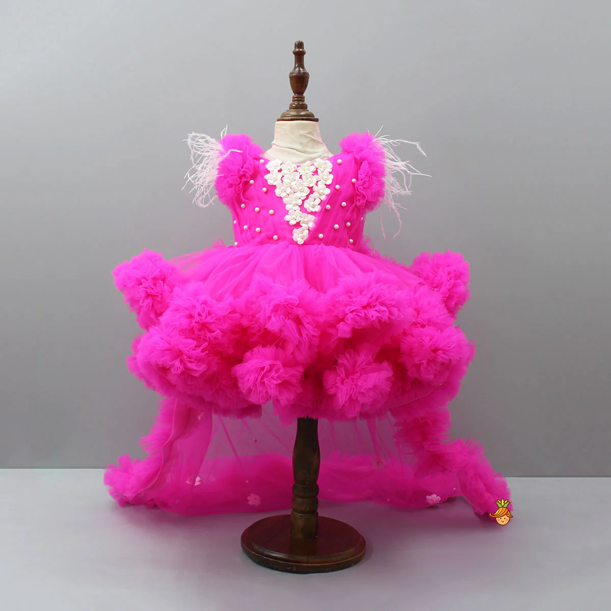 Pink Ruffle Trail Dress With Detachable Bow And Swirled Bowie Head Band - Image 3