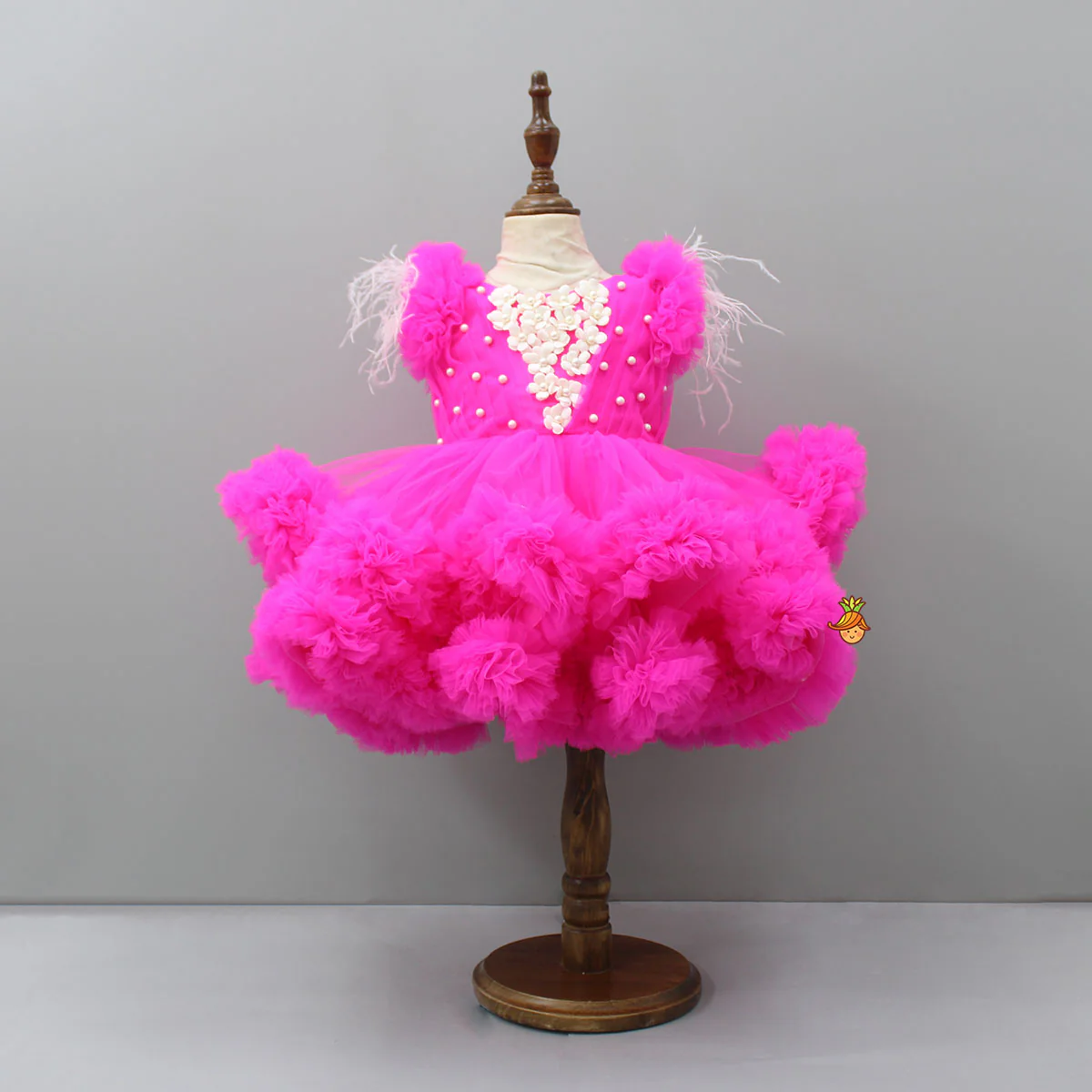 Pink Ruffle Trail Dress With Detachable Bow And Swirled Bowie Head Band - Image 4