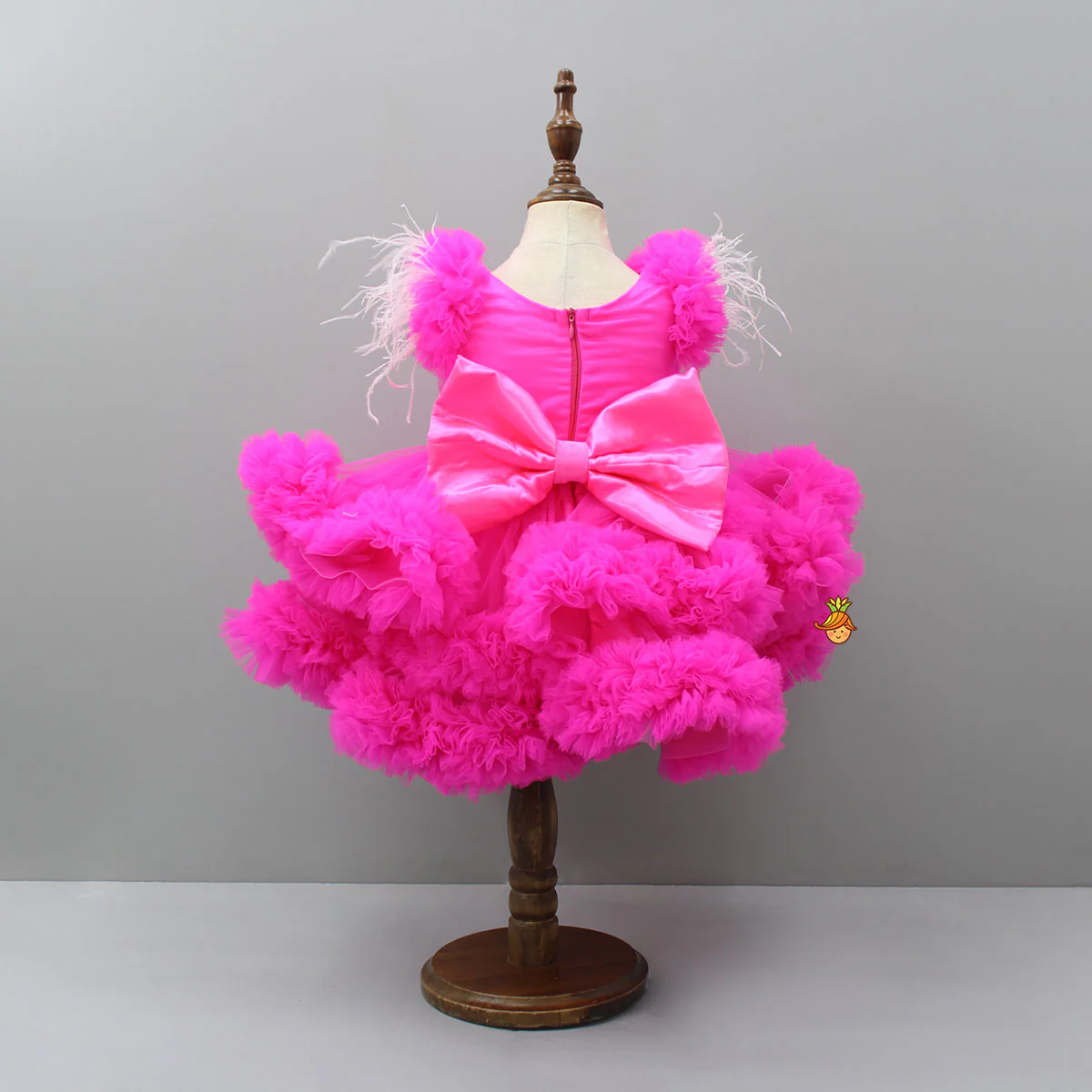 Pink Ruffle Trail Dress With Detachable Bow And Swirled Bowie Head Band - Image 5