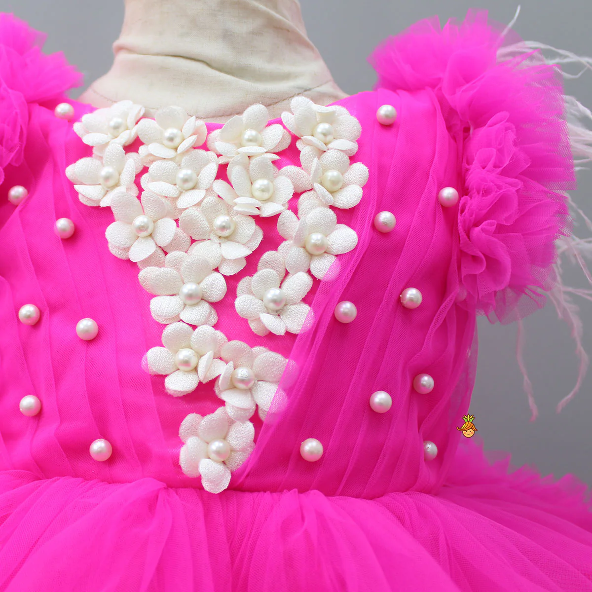Pink Ruffle Trail Dress With Detachable Bow And Swirled Bowie Head Band - Image 6