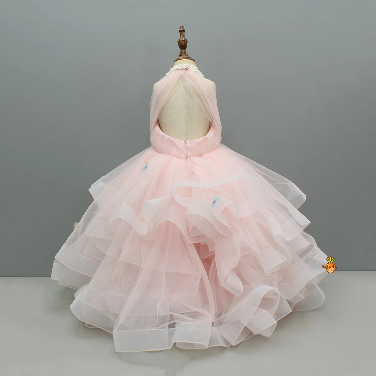 Pink Ruffled Butterfly Gown With Floral Embellishments - Image 2