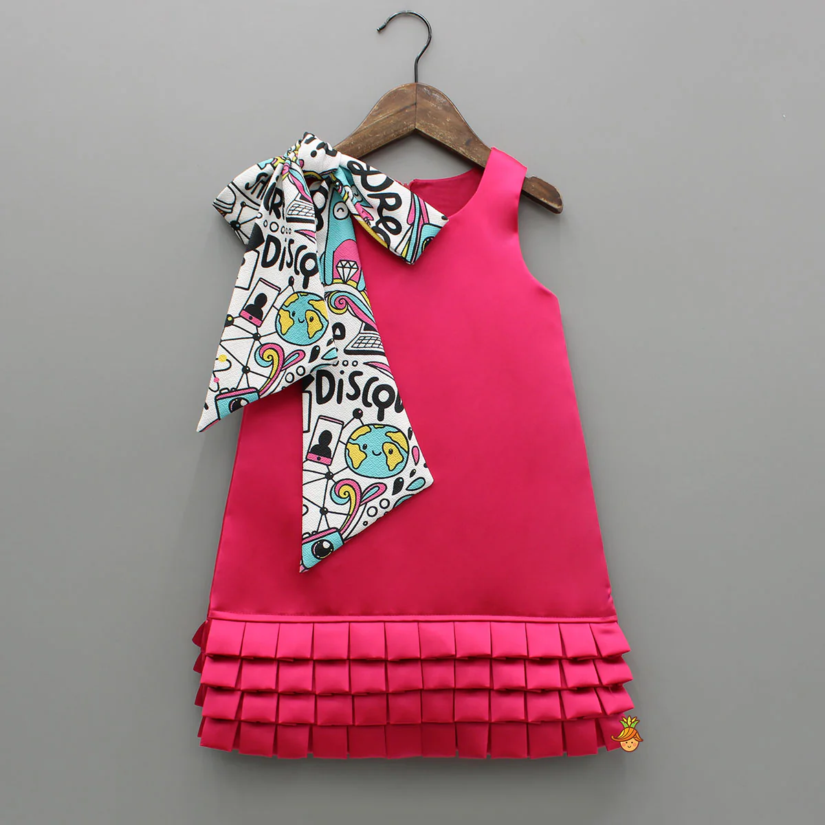 Pink Satin Frill Dress With Bow