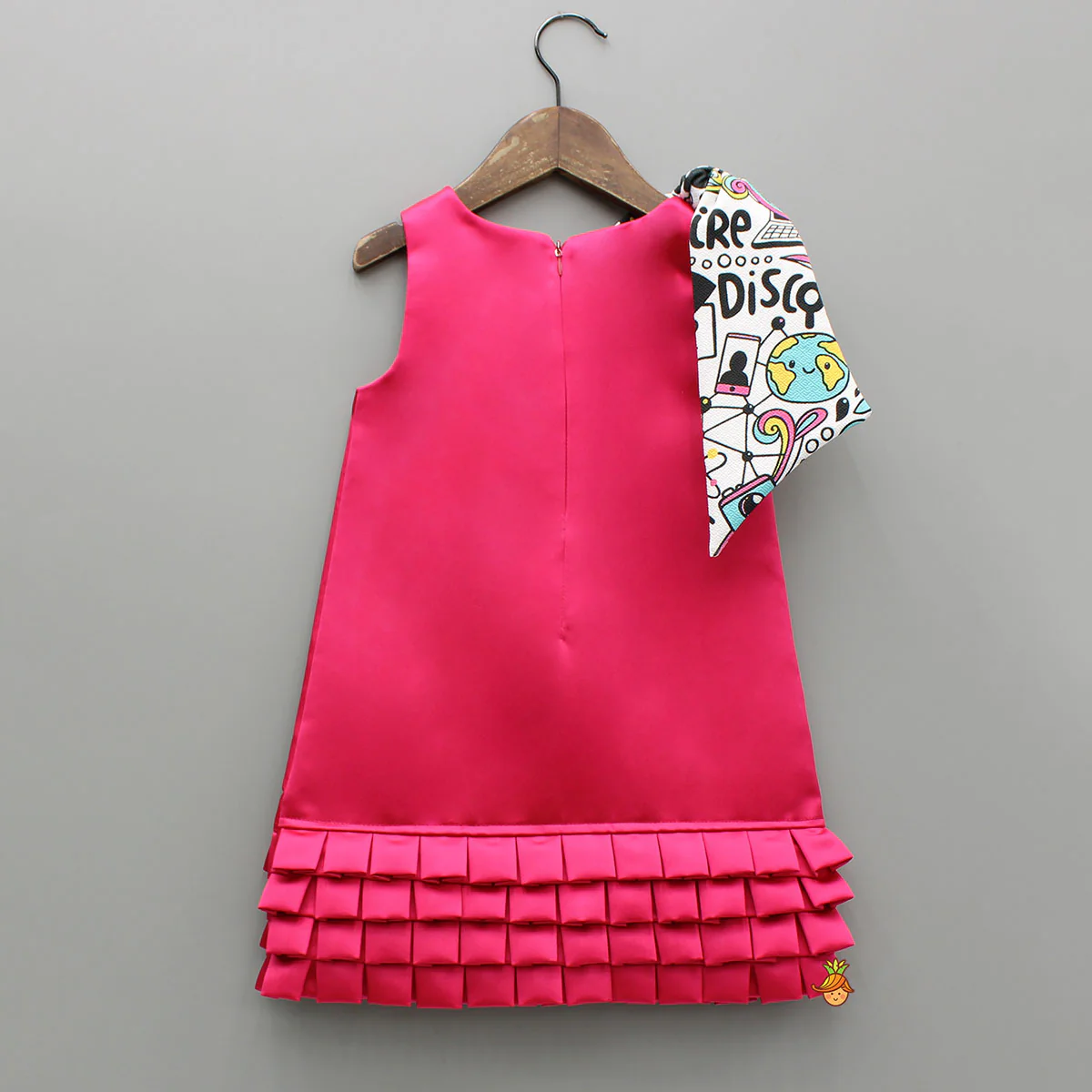 Pink Satin Frill Dress With Bow - Image 2