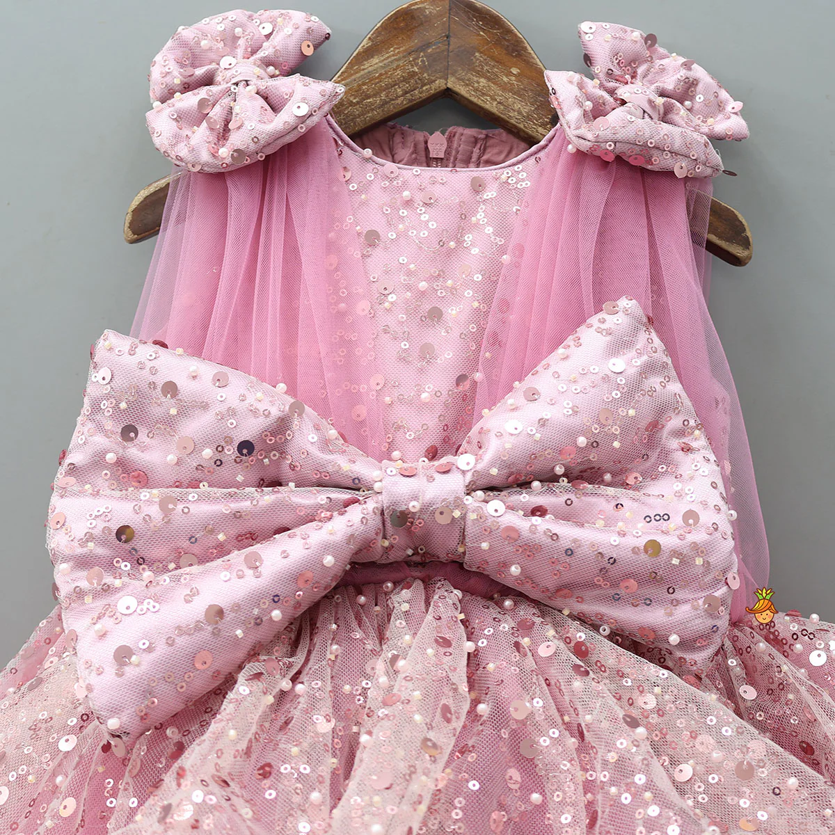 Pink Sequin Embellished Bow Adorned Dress With Matching Hair Clip - Image 4
