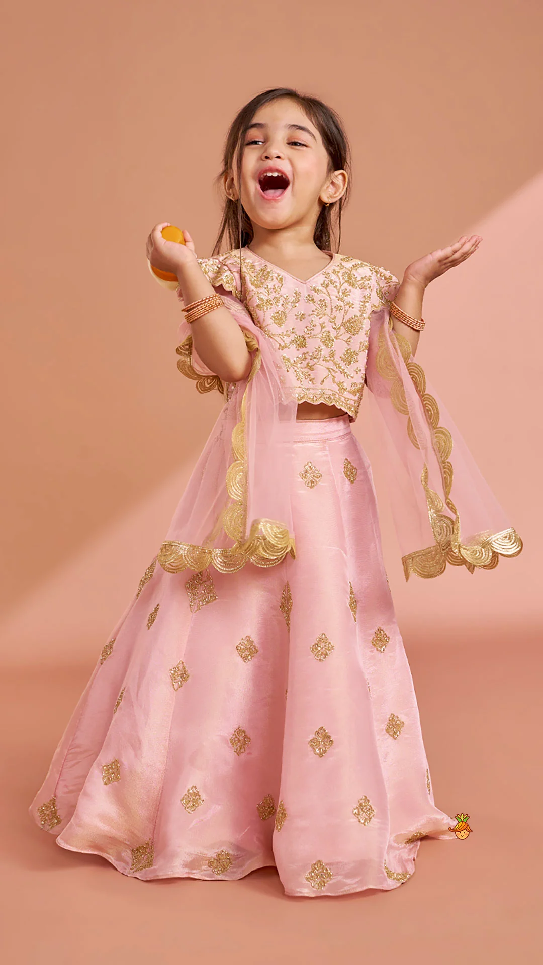 Pink Shimmery Sequin Embroidered Top With Flared Lehenga And Matching Dupatta - Image 2