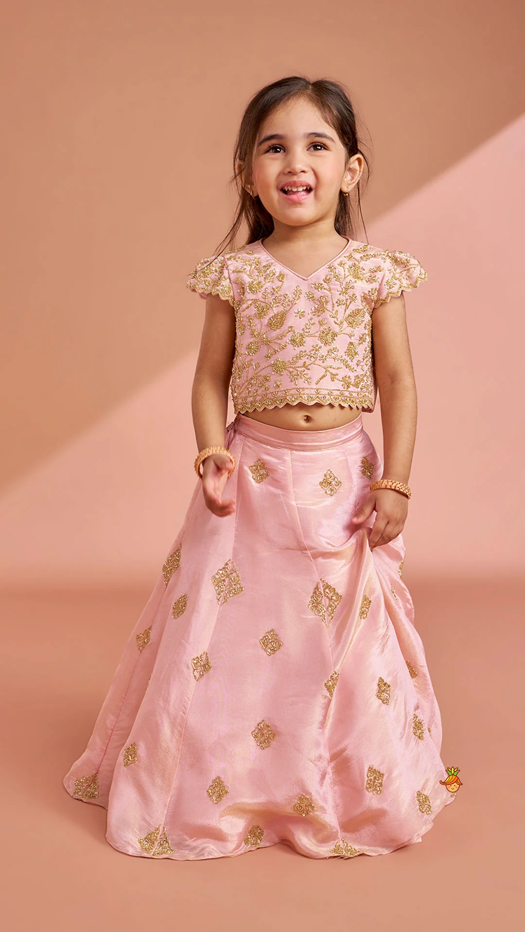 Pink Shimmery Sequin Embroidered Top With Flared Lehenga And Matching Dupatta - Image 3