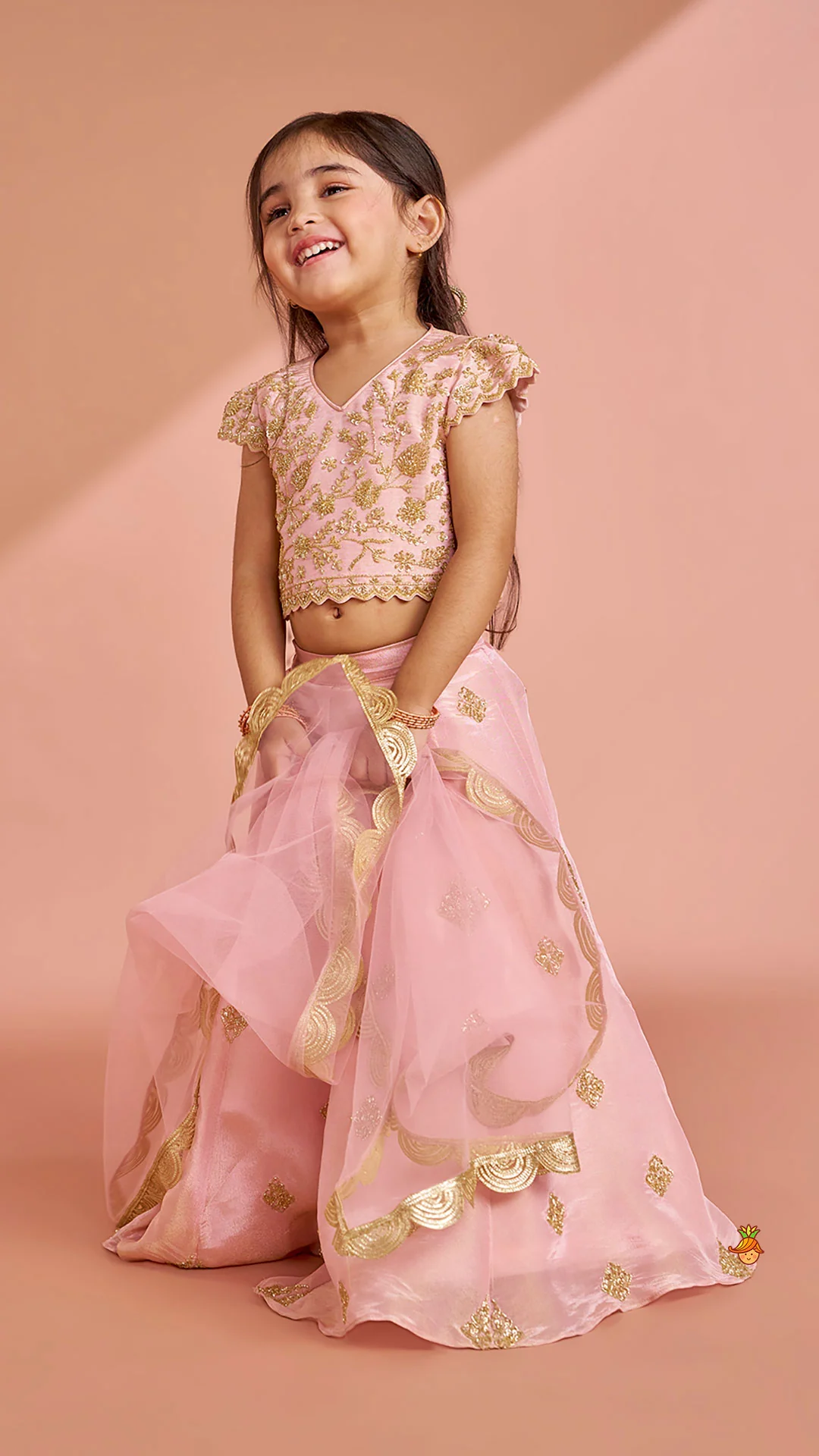 Pink Shimmery Sequin Embroidered Top With Flared Lehenga And Matching Dupatta - Image 4