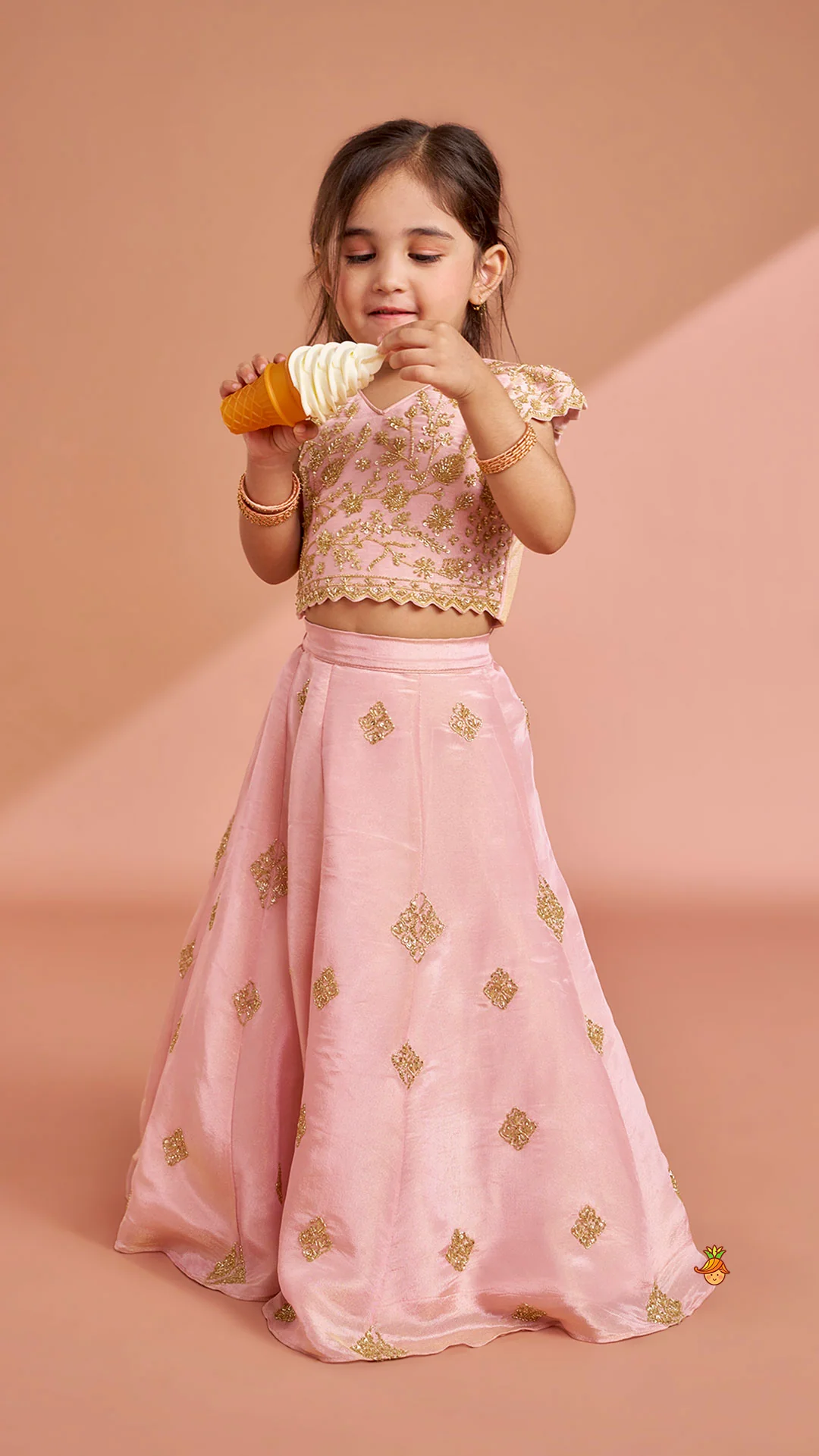 Pink Shimmery Sequin Embroidered Top With Flared Lehenga And Matching Dupatta - Image 5