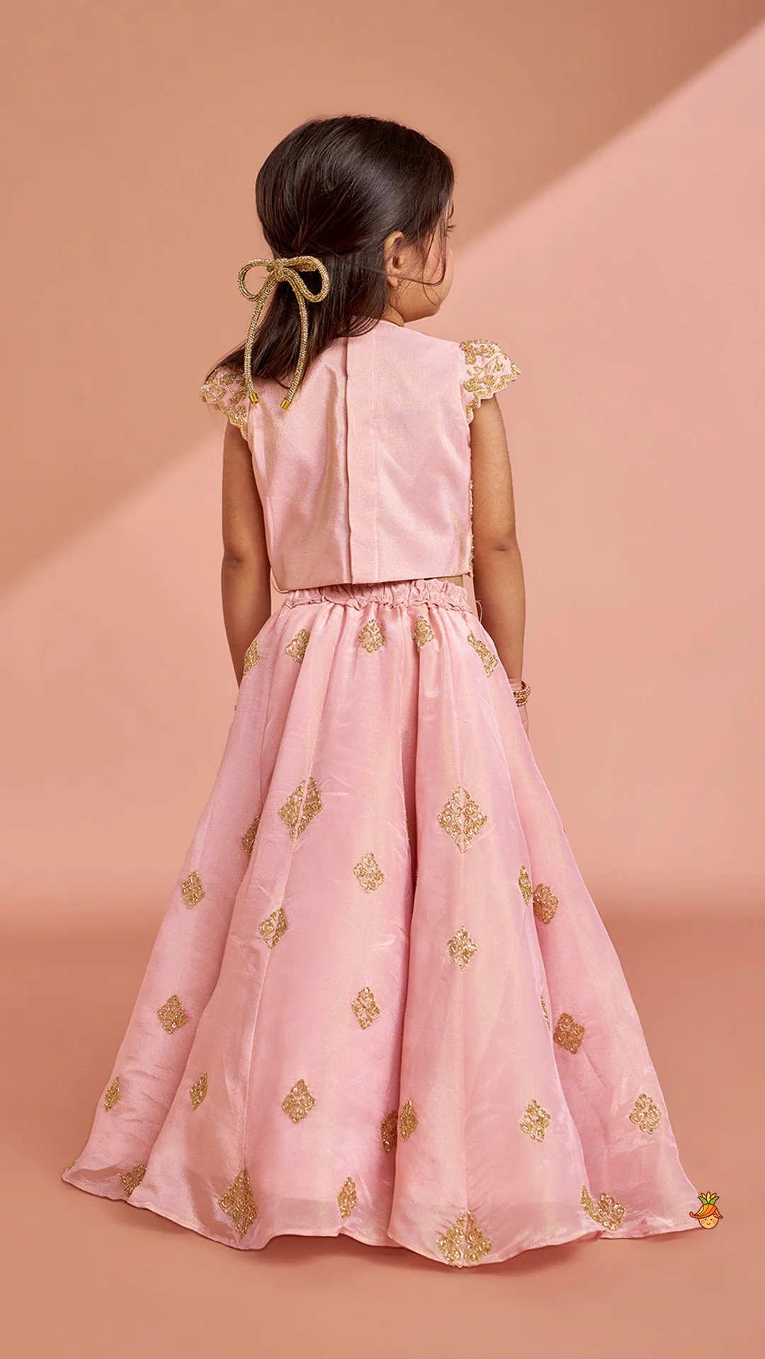 Pink Shimmery Sequin Embroidered Top With Flared Lehenga And Matching Dupatta - Image 9
