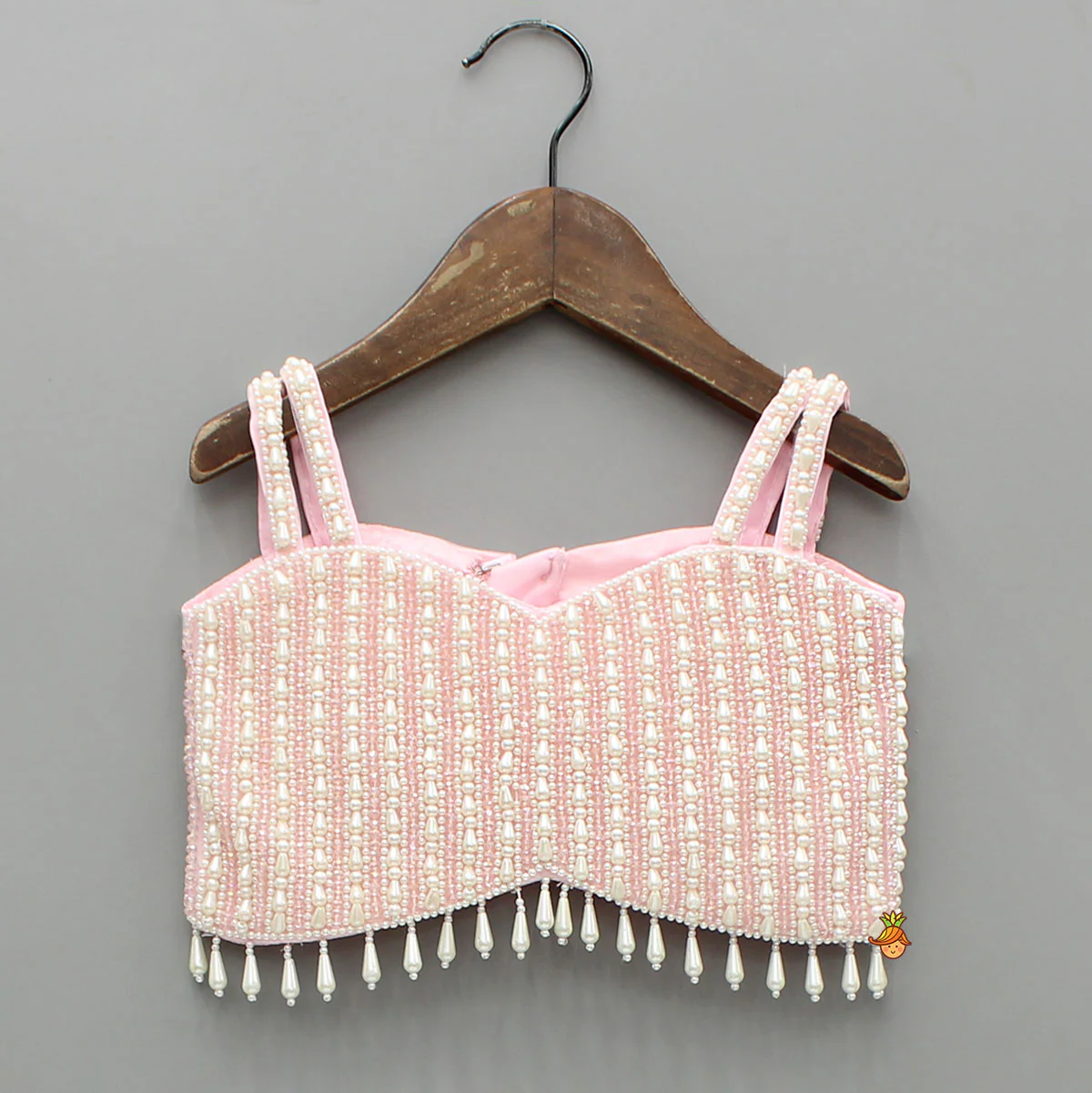 Pink Stylish Strappy Top And Ruffle Net Lehenga - Image 3