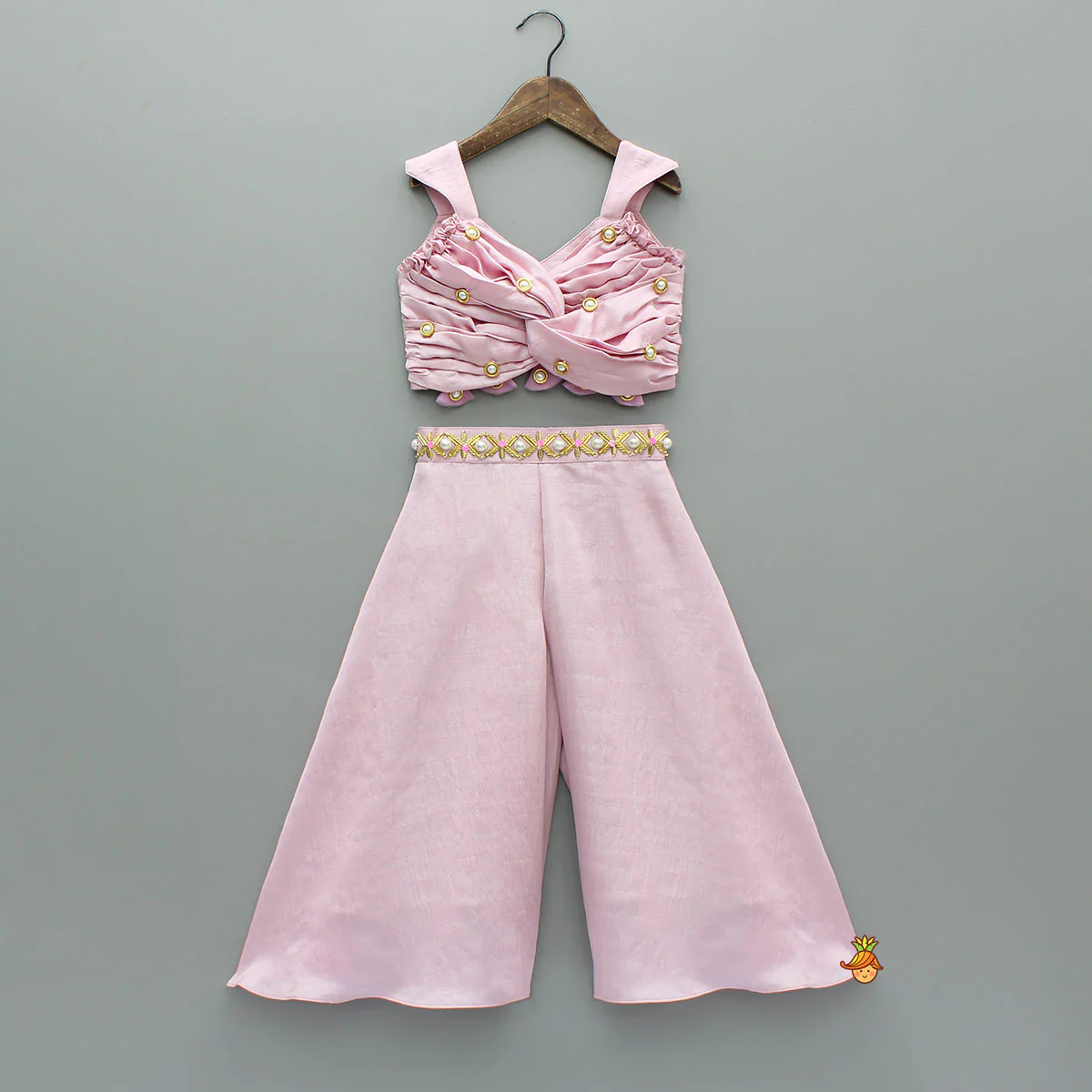 Pink Sweetheart Neck Top With Palazzo