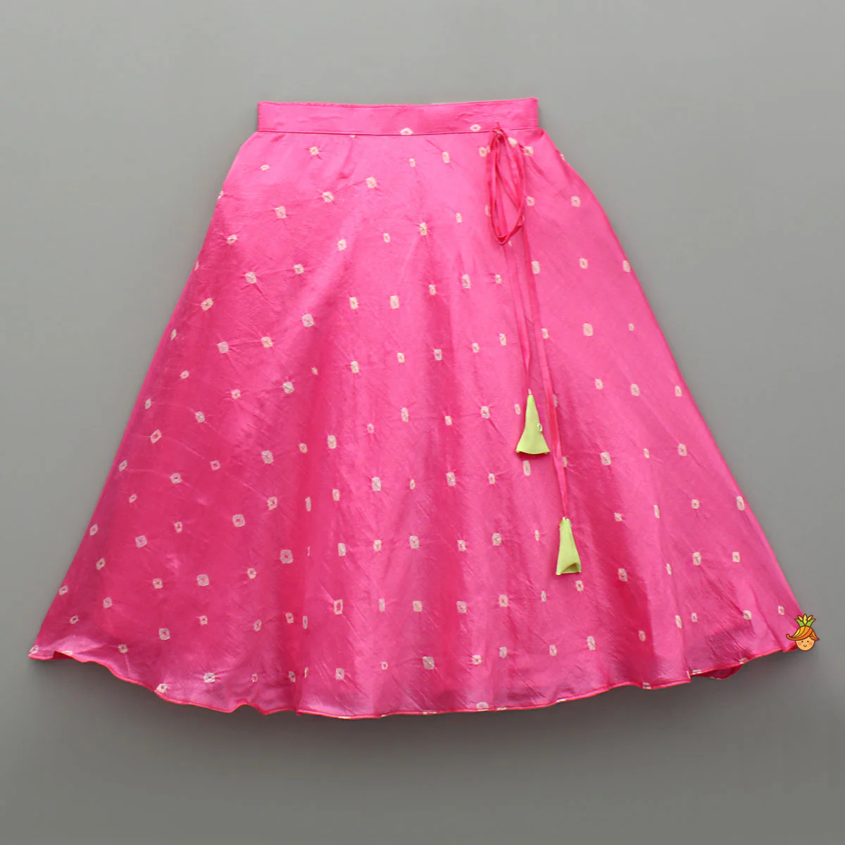 Pink Top With Green Contrast Flared Sleeves And Lehenga - Image 4