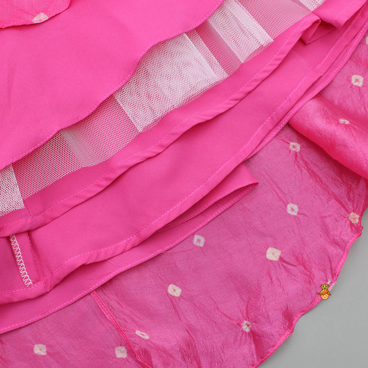 Pink Top With Green Contrast Flared Sleeves And Lehenga - Image 6