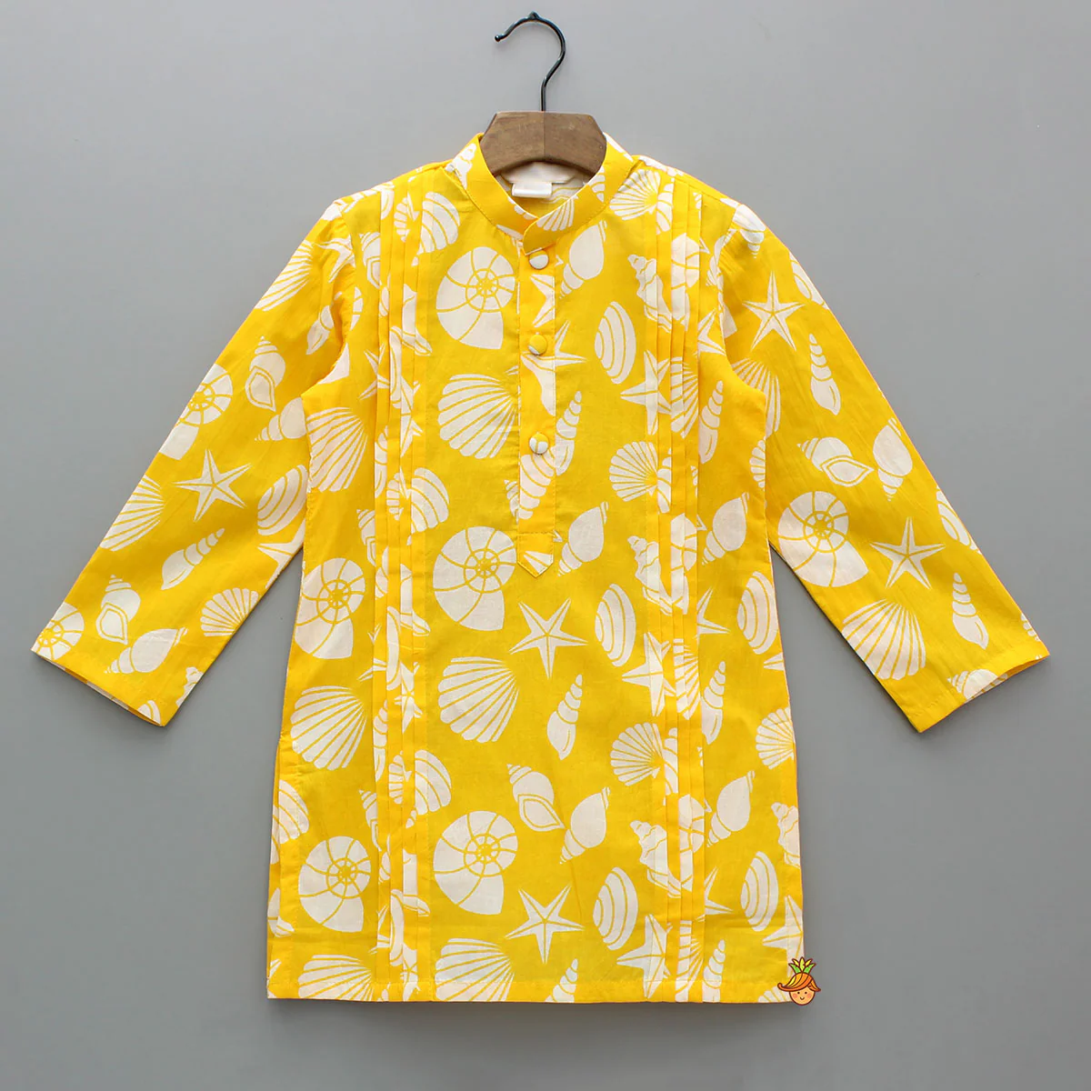 Pintuck Detailed Yellow Printed Kurta With Pyjama - Image 3