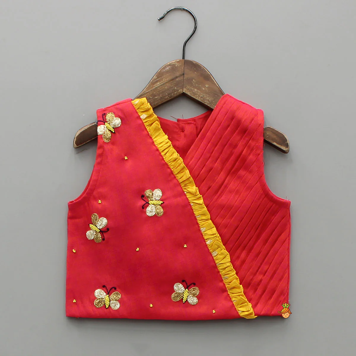 Pleat Detailed Butterflies Embroidered Top With Pleat Detailed Lehenga - Image 3