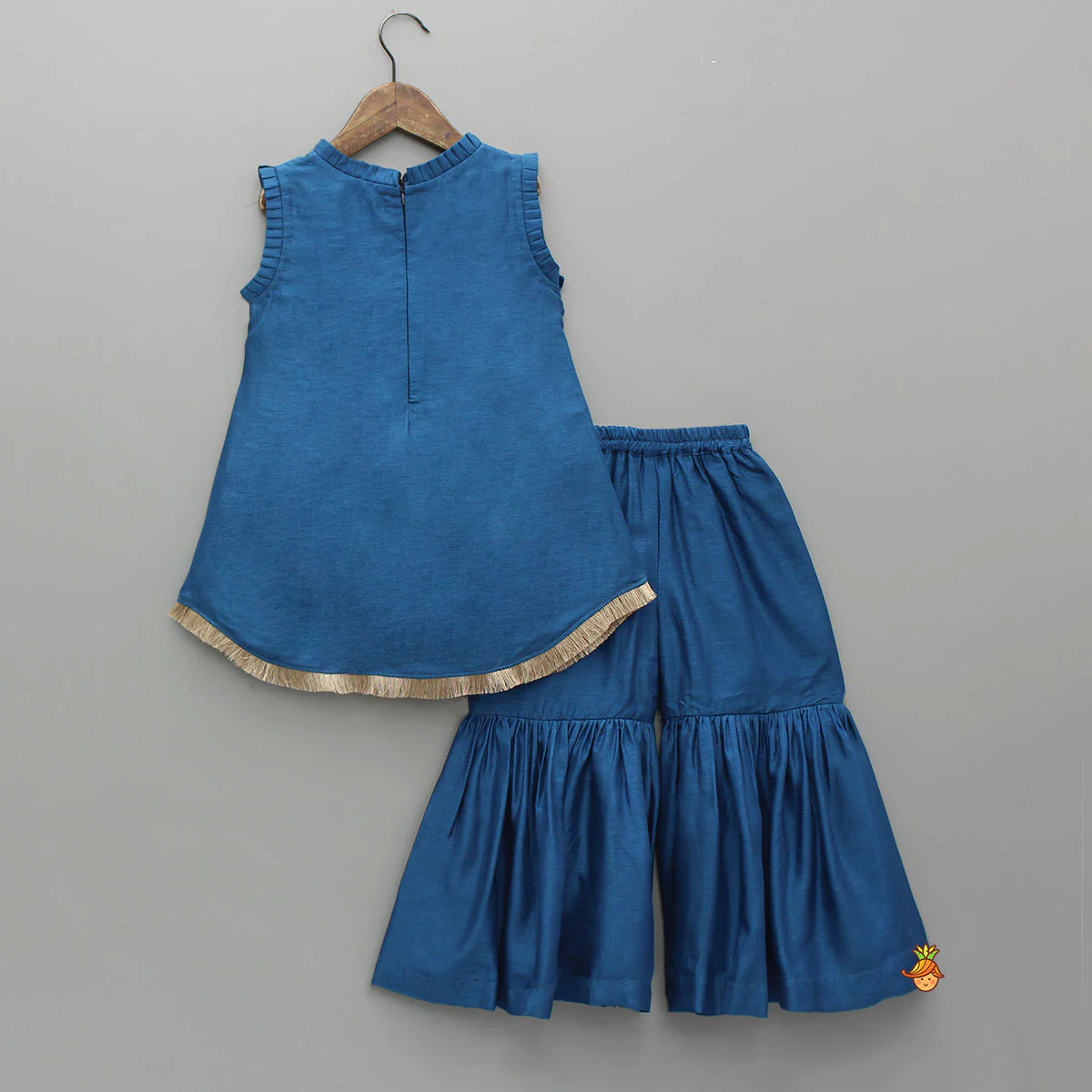 Pleat Detailed Zari Embroidered Kurti With Sharara And Dupatta - Image 2